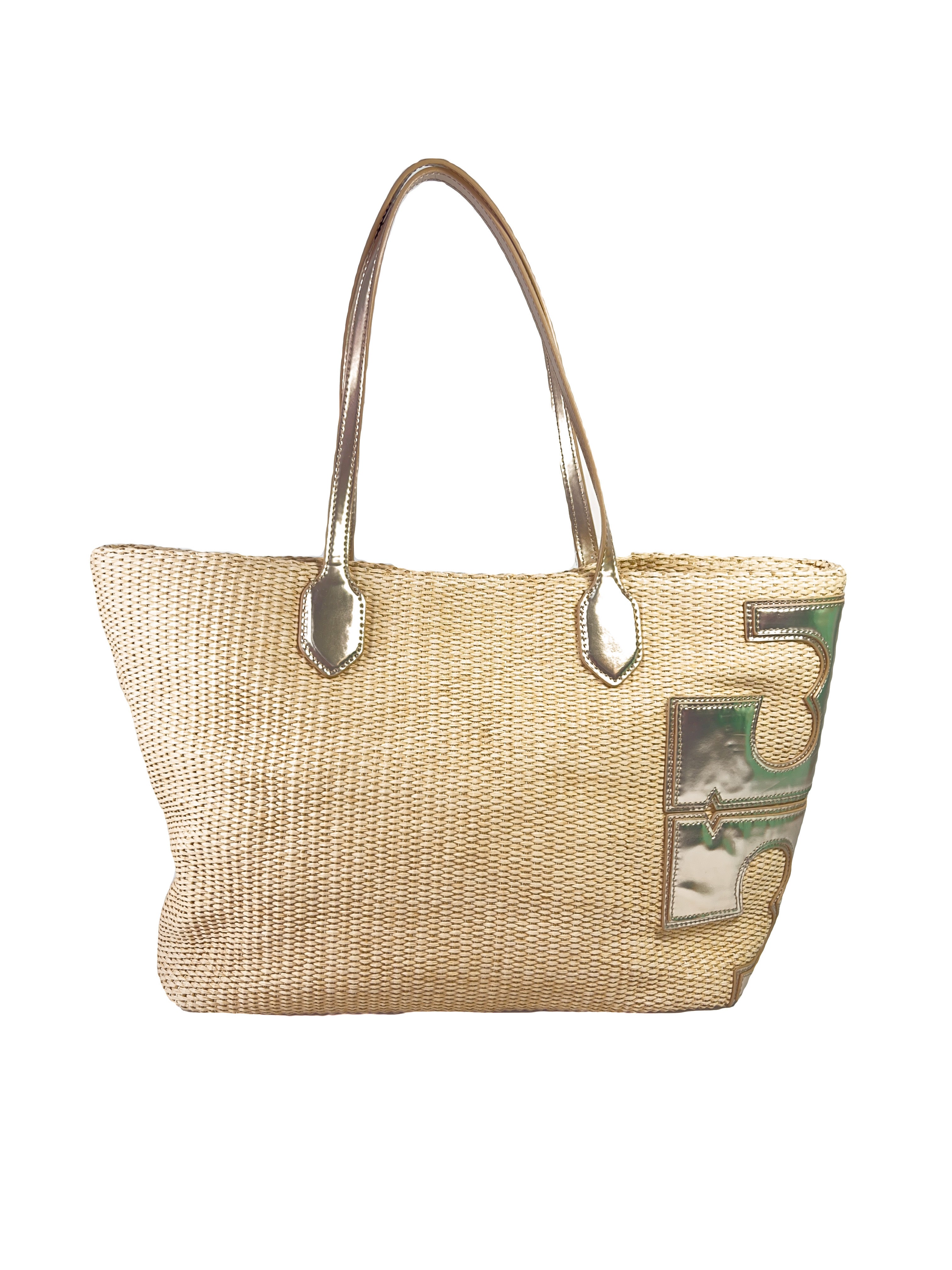 Tory Burch raffia leather tote