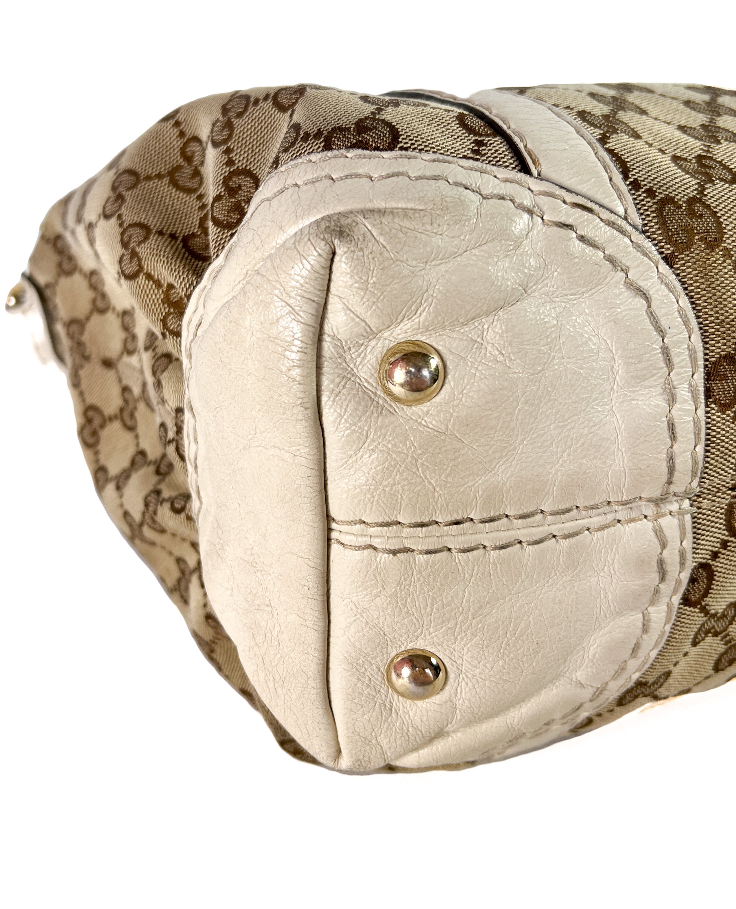 Gucci white and brown signature satchel