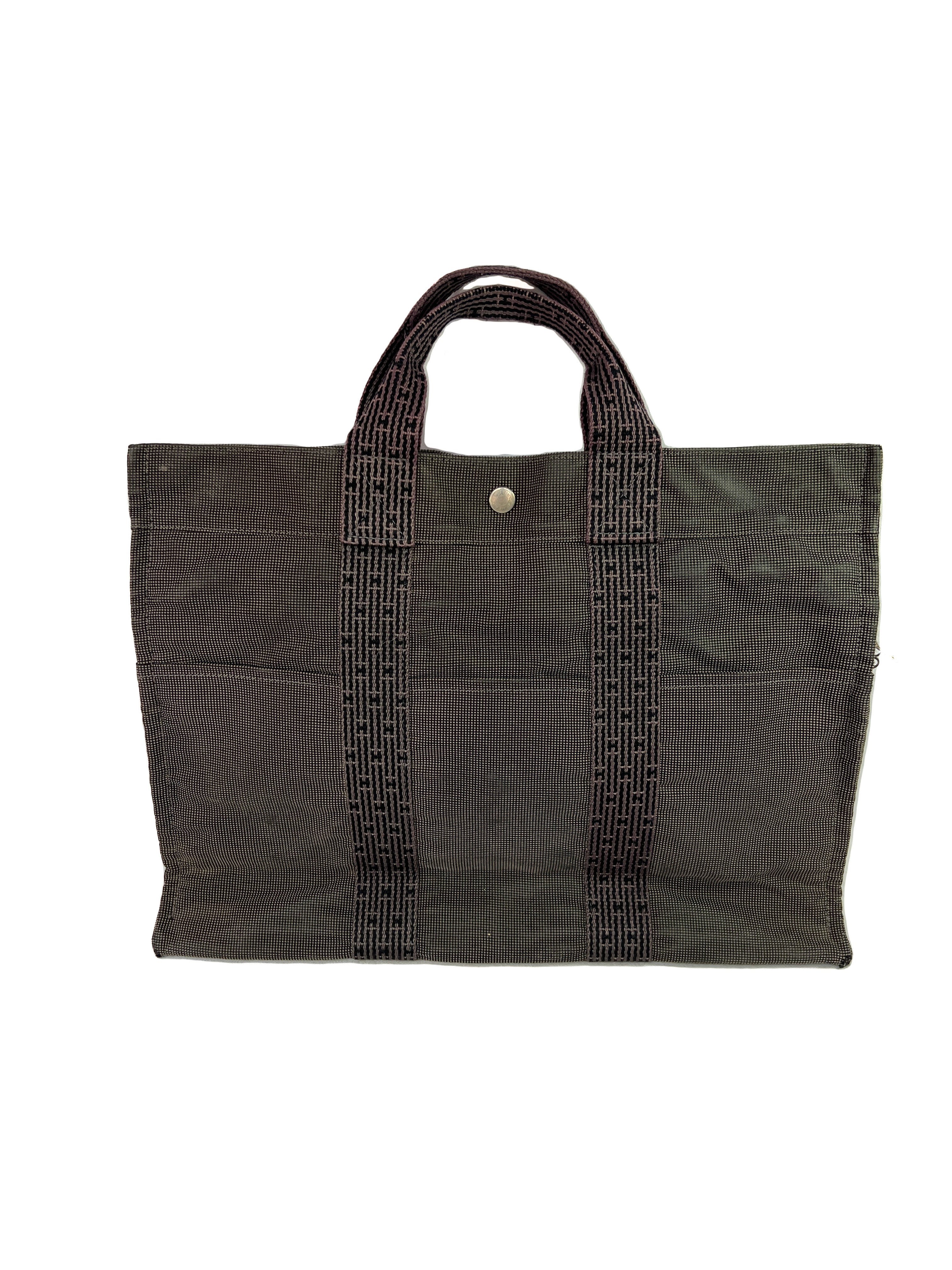 Hermes her line MM gray canvas tote