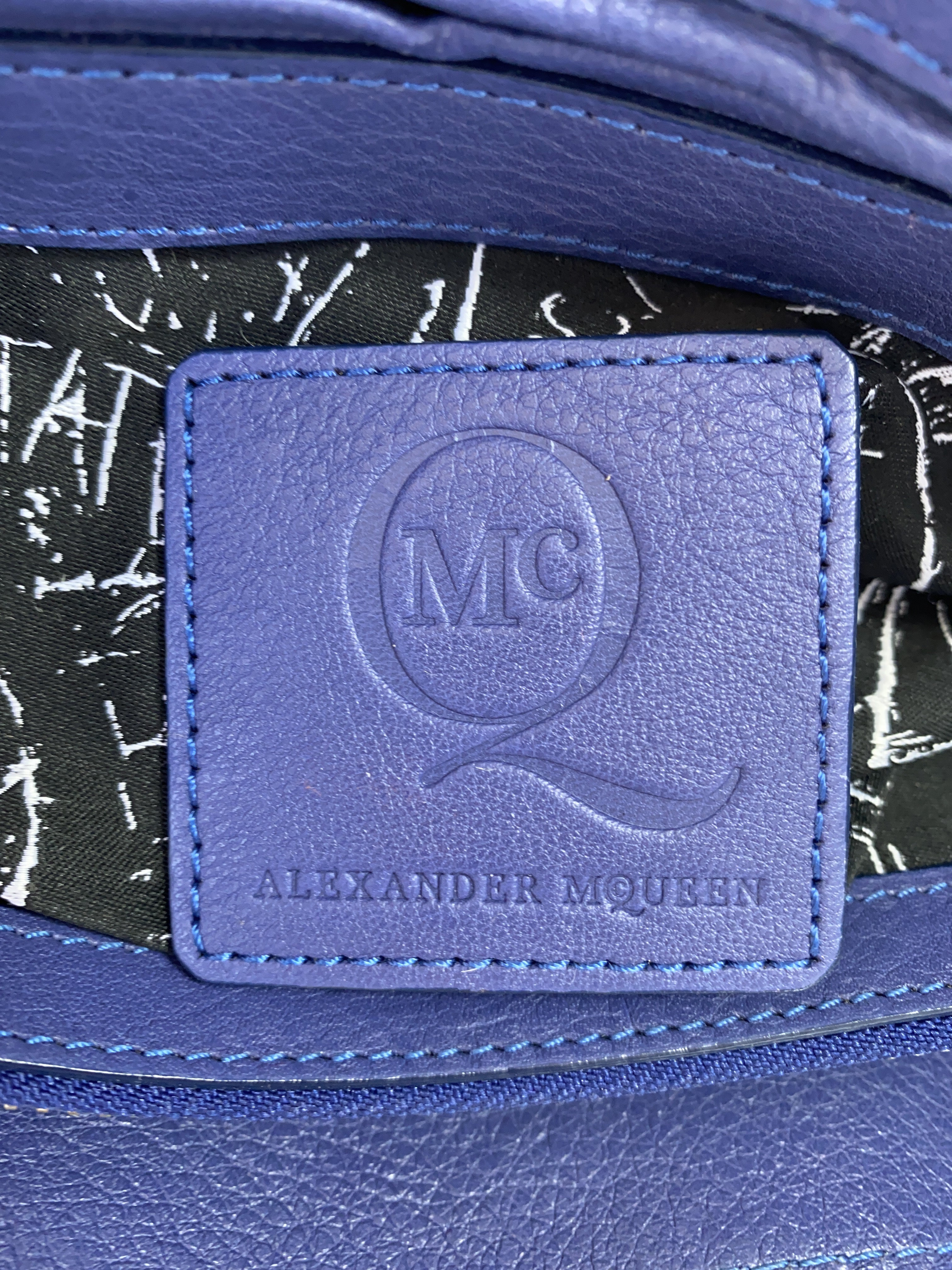 McQ Alexander McQueen blue Clerkenwell shoulder bag retail $750