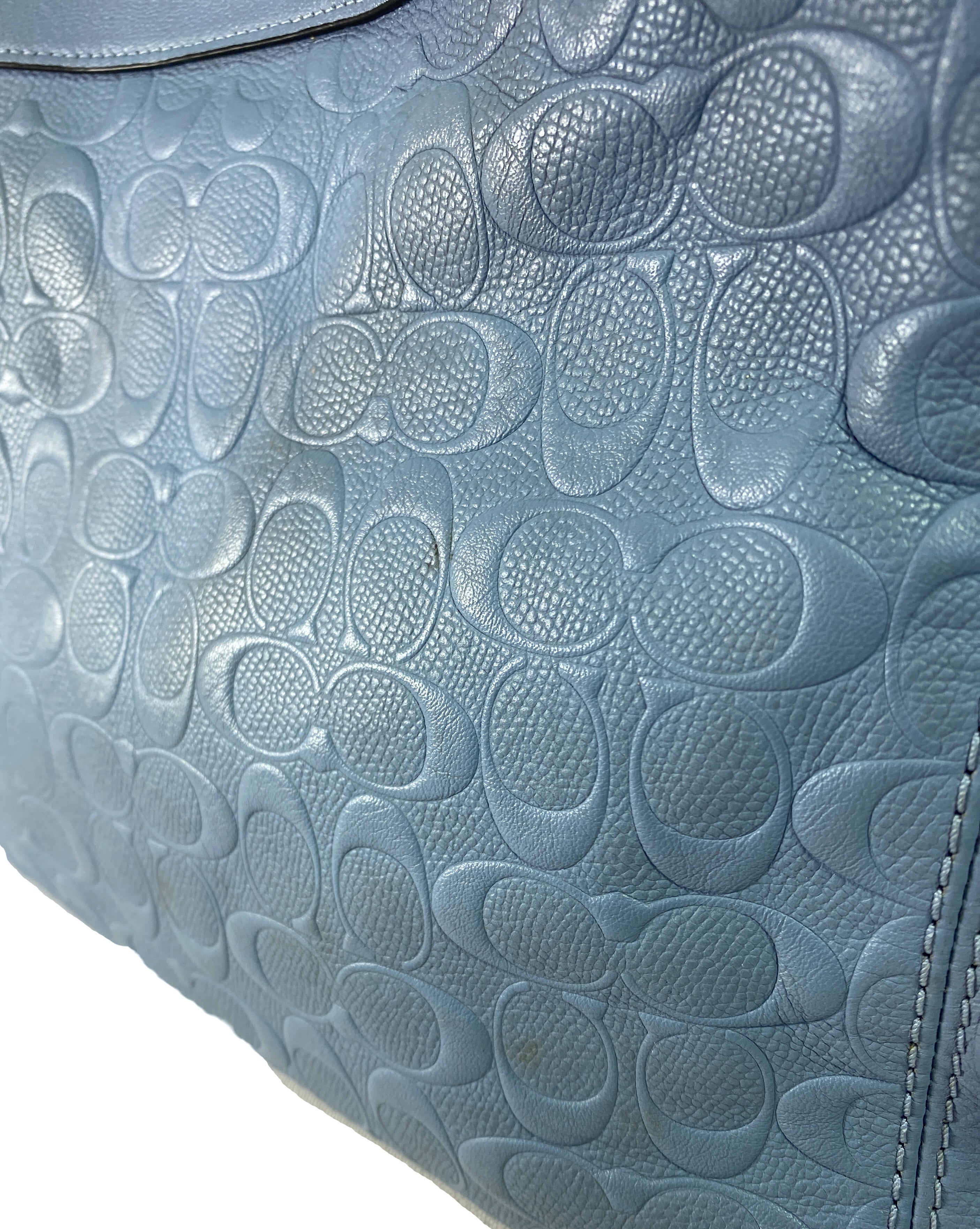 Coach blue leather embossed signature shoulder bag AS IS
