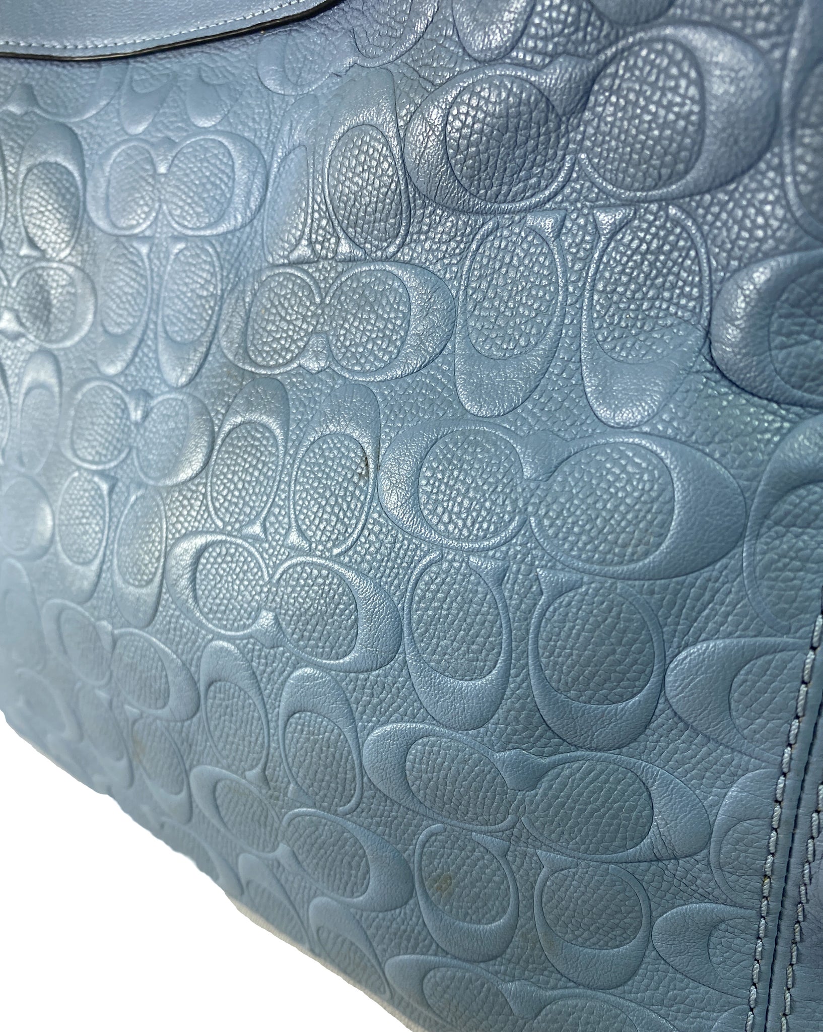 Coach blue leather embossed signature shoulder bag AS IS – My Girlfriend's  Wardrobe LLC