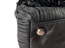 Valentino Garavani black floral leather pleated satchel