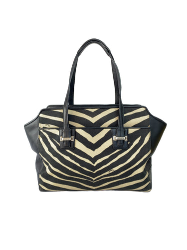 Coach black & beige zebra print tote