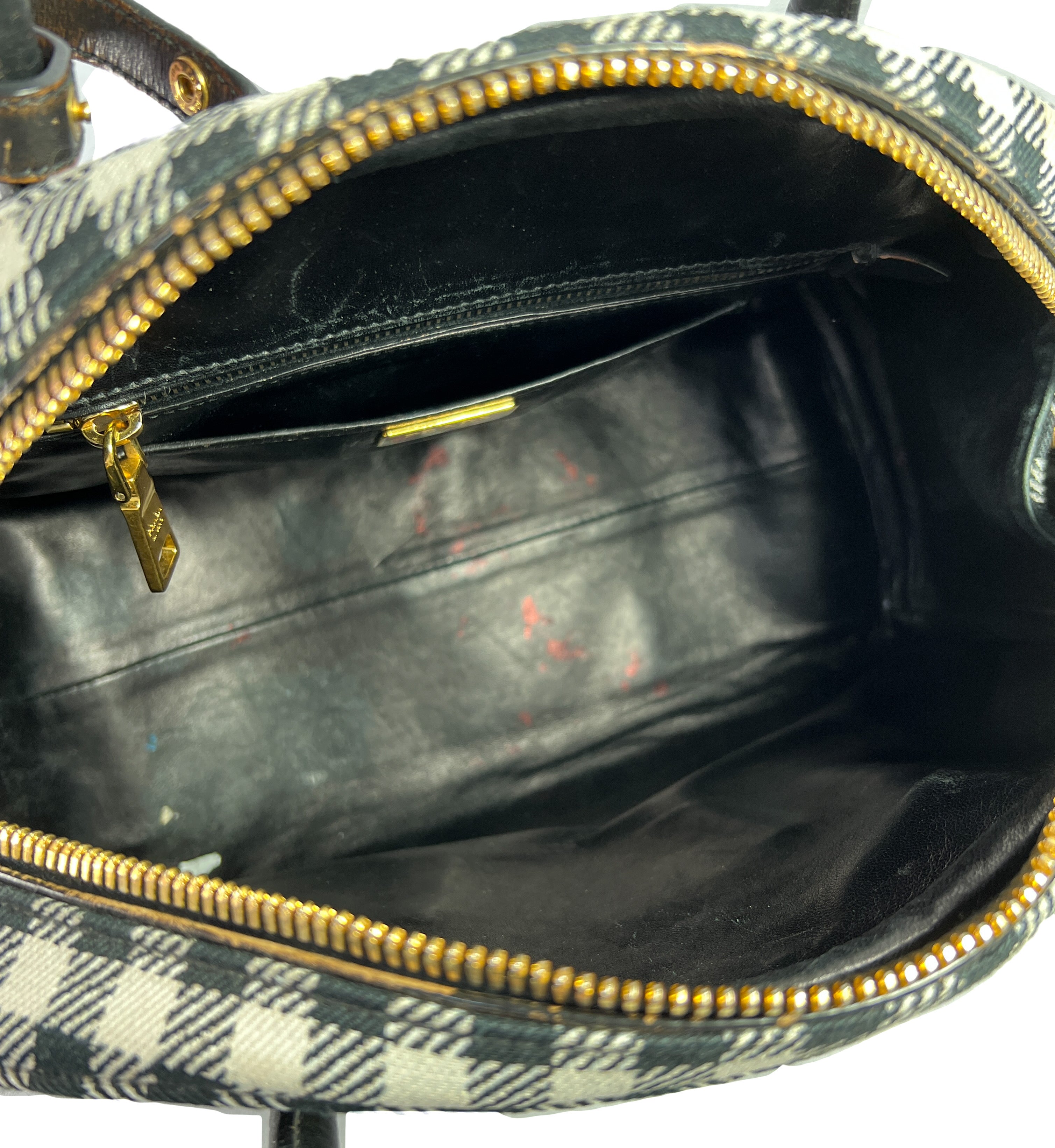 Prada black and white check satchel