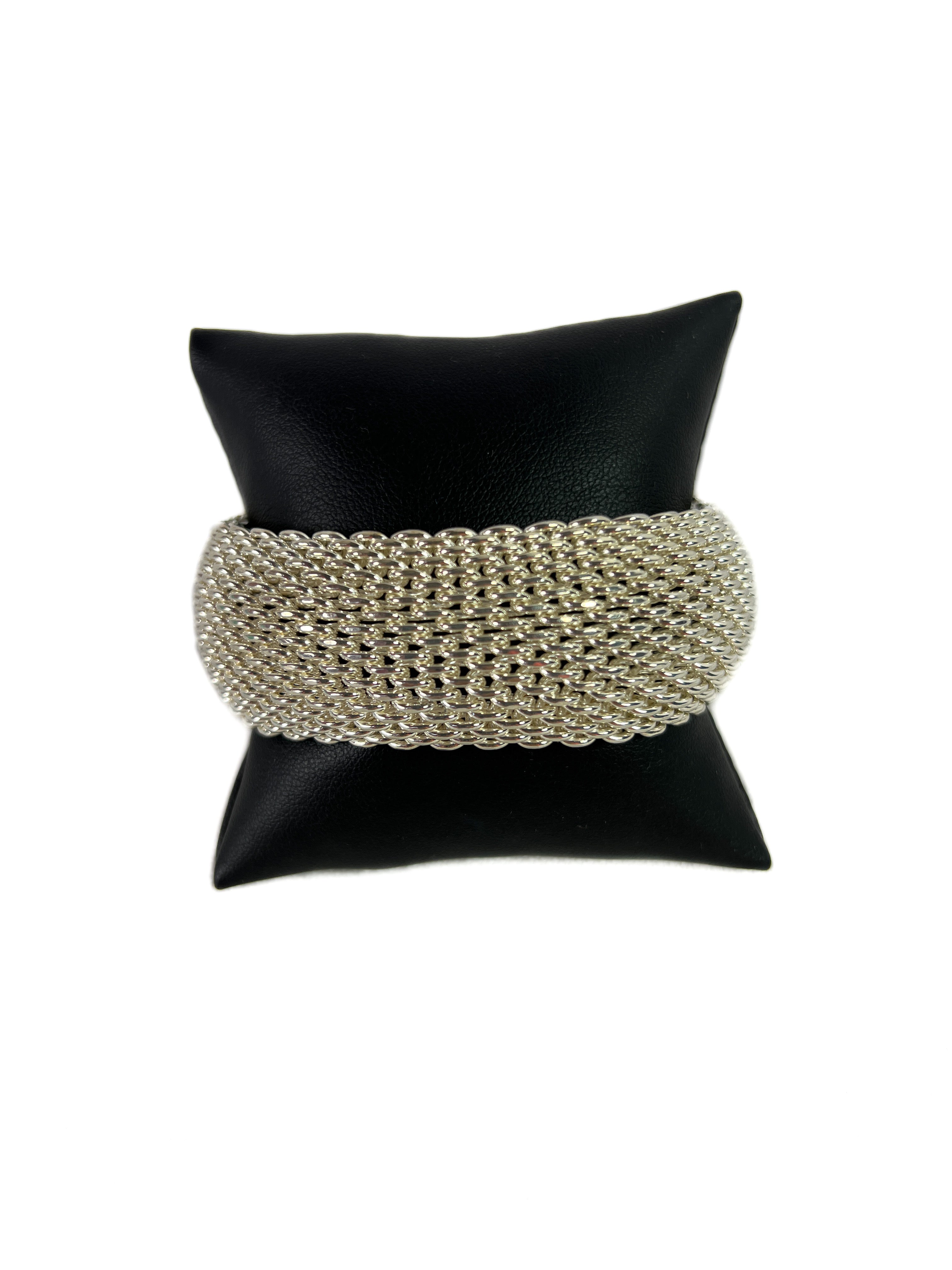 Tiffany & Co wide 1" mesh sterling silver bangle