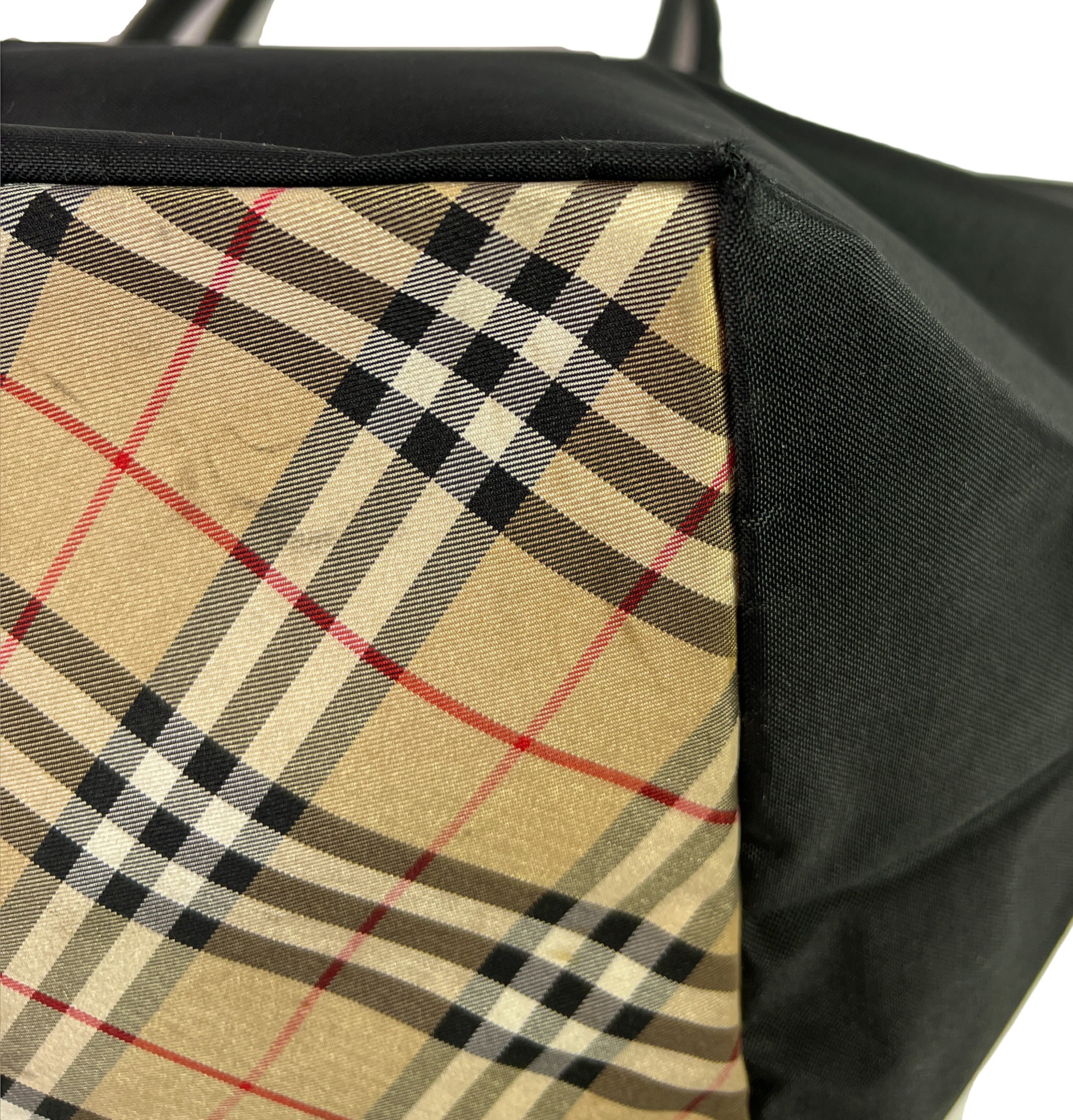 Burberry vintage black plaid nylon tote