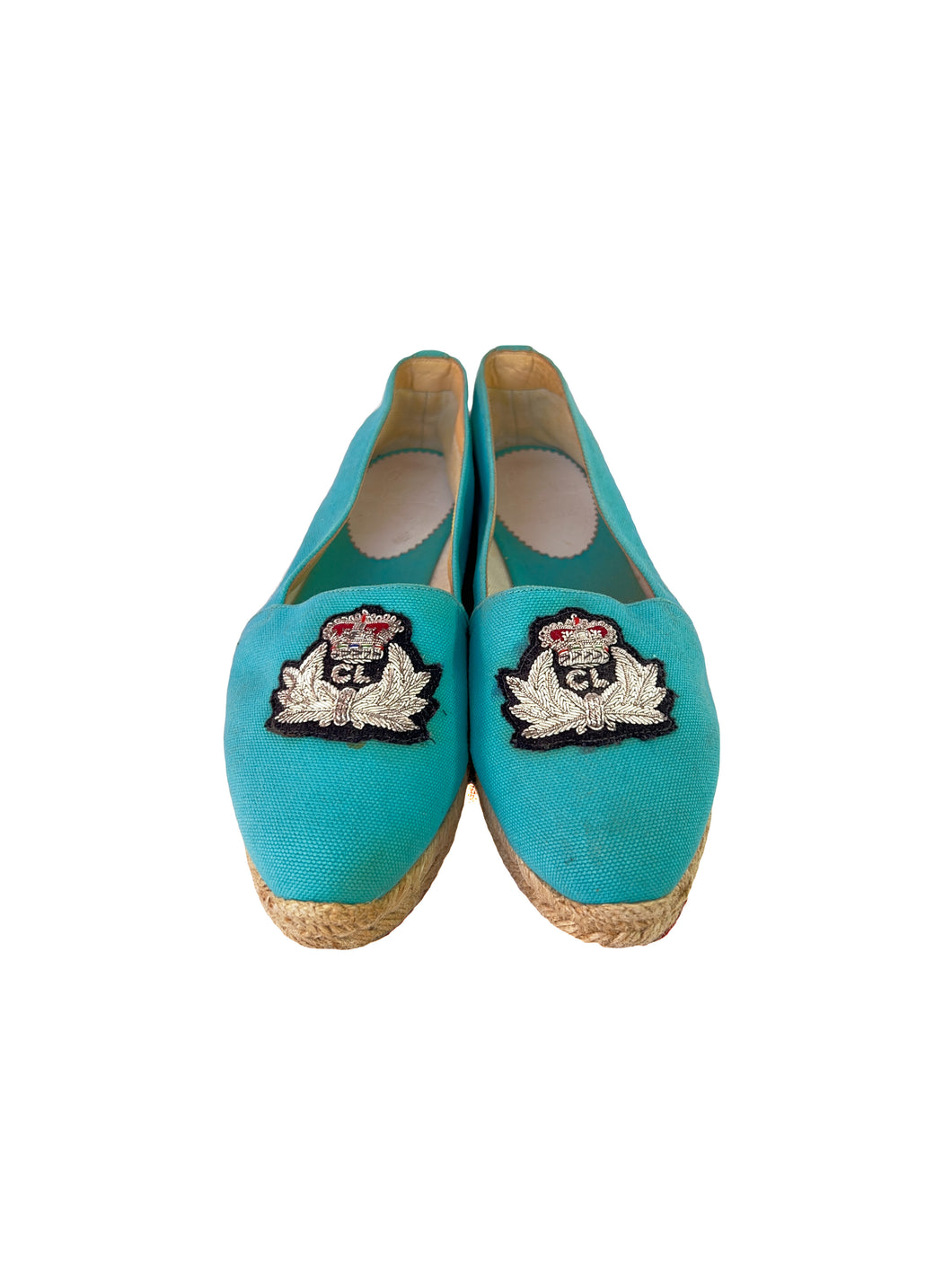 Christian Louboutin turquoise crest espadrille flats size 38