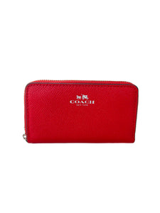 Coach red double leather zip mini wallet