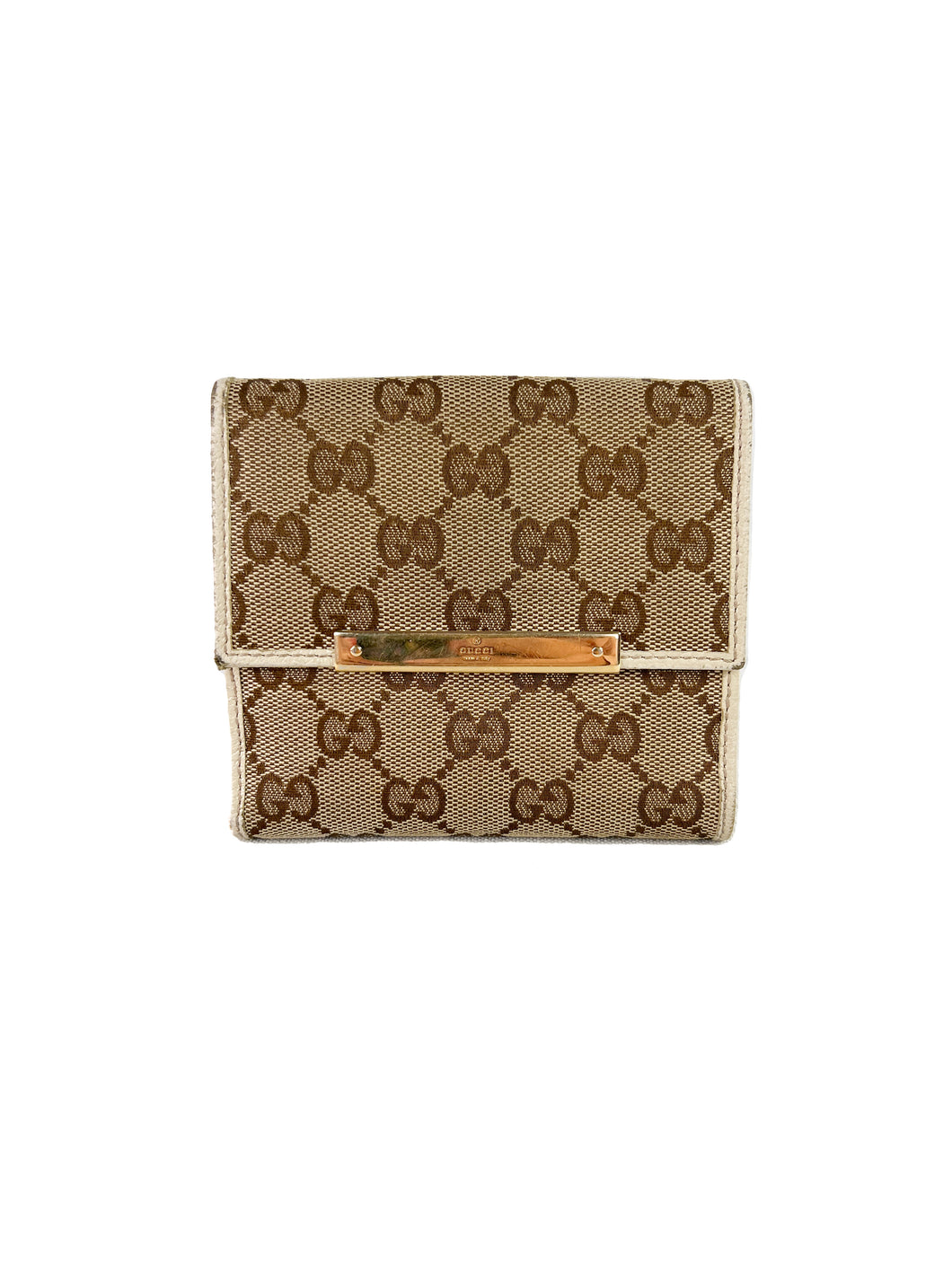 Gucci white & brown signature leather canvas wallet