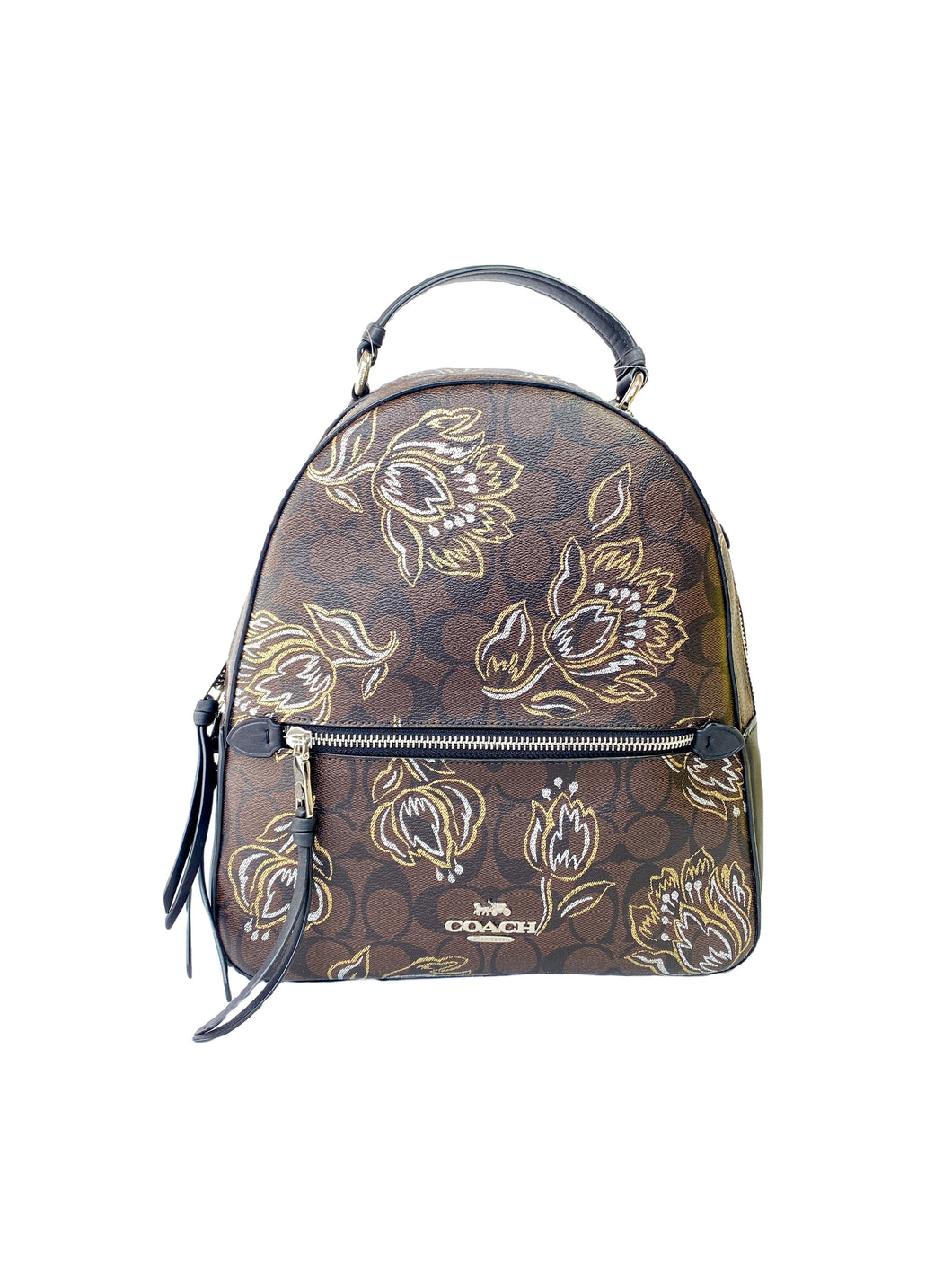 Coach black and brown signature floral backpack