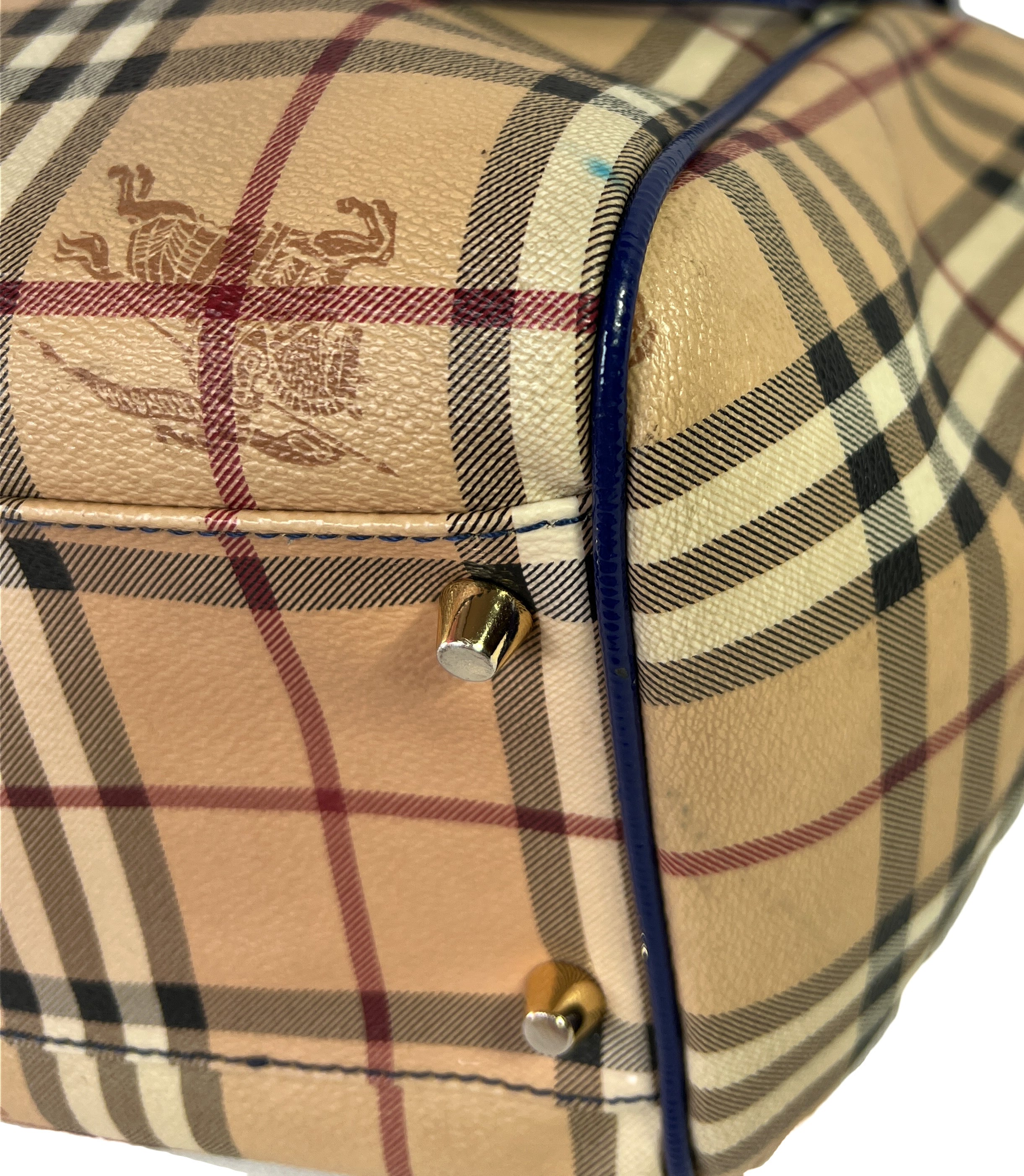 Burberry plaid and royal blue tote