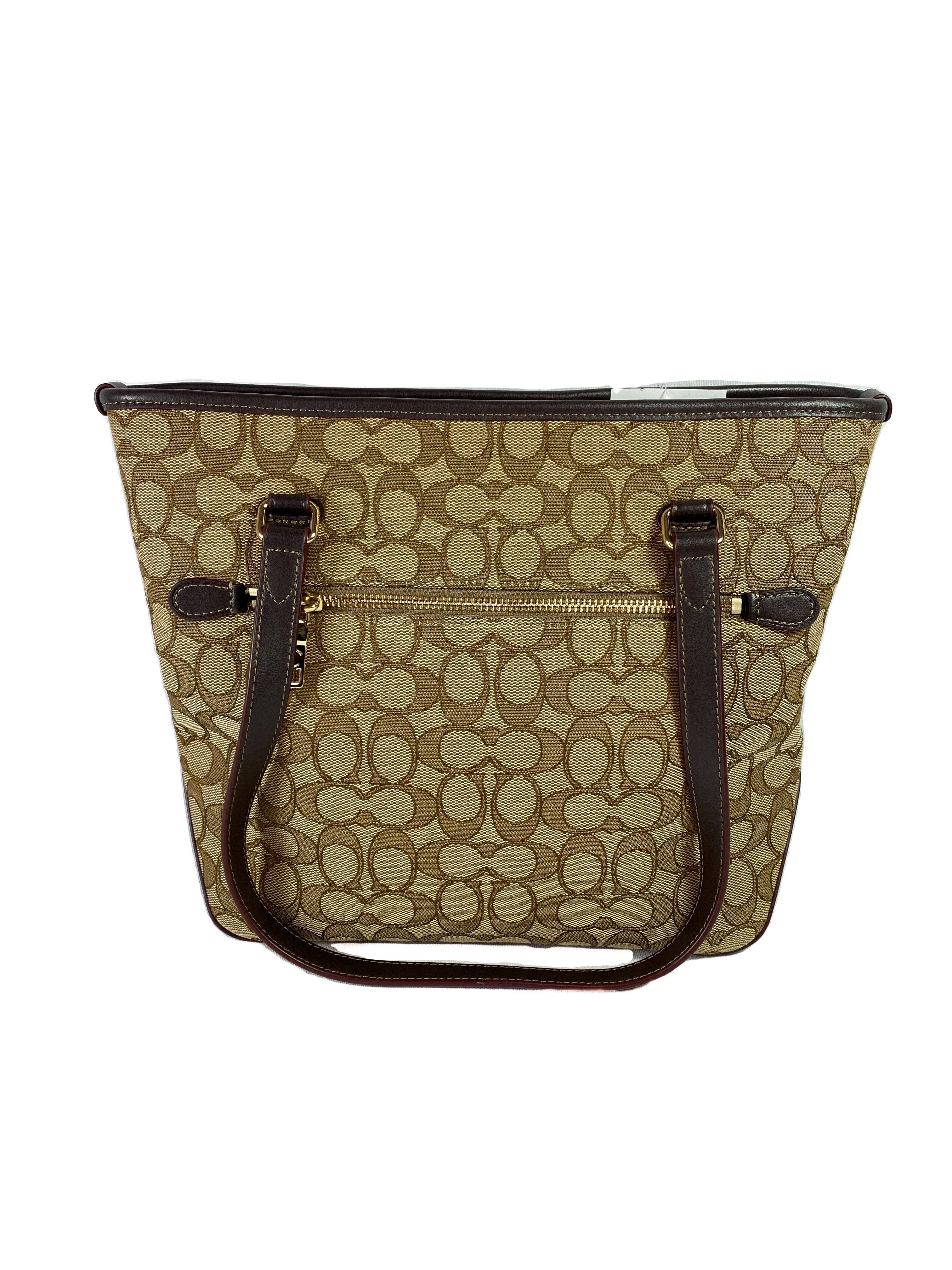 Coach brown signature zip top tote NWT