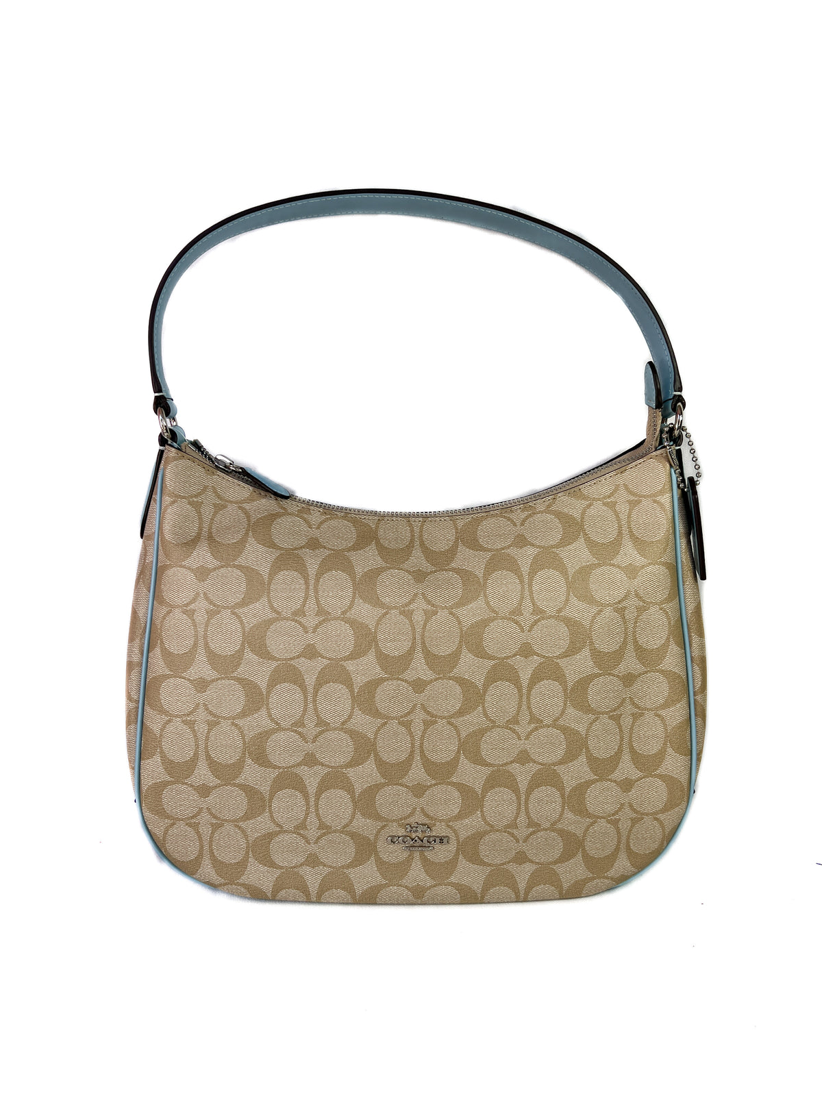 Coach tan light blue leather coated canvas shoulder bag F29209 NWT