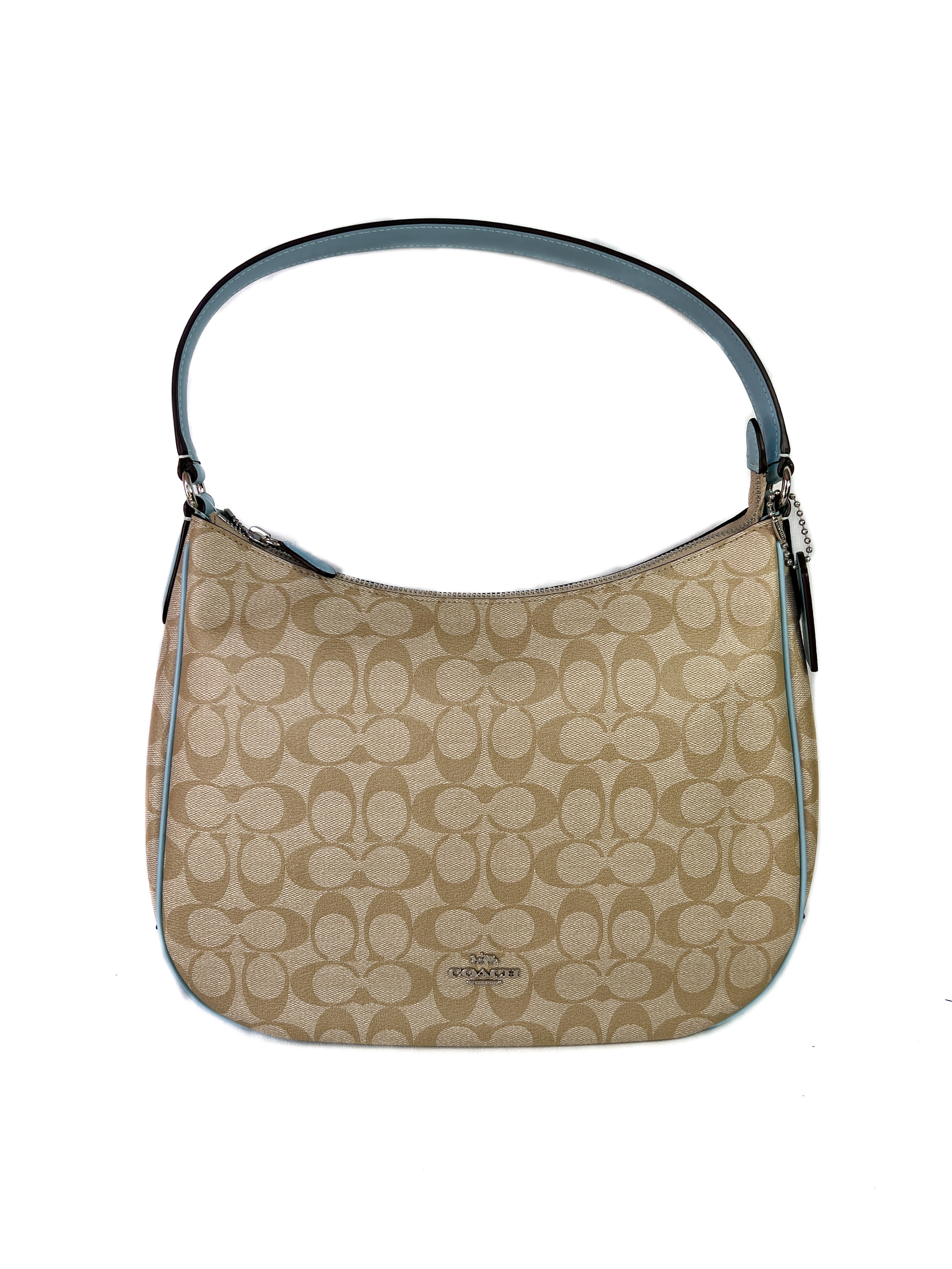 Coach tan light blue leather coated canvas shoulder bag F29209 NWT