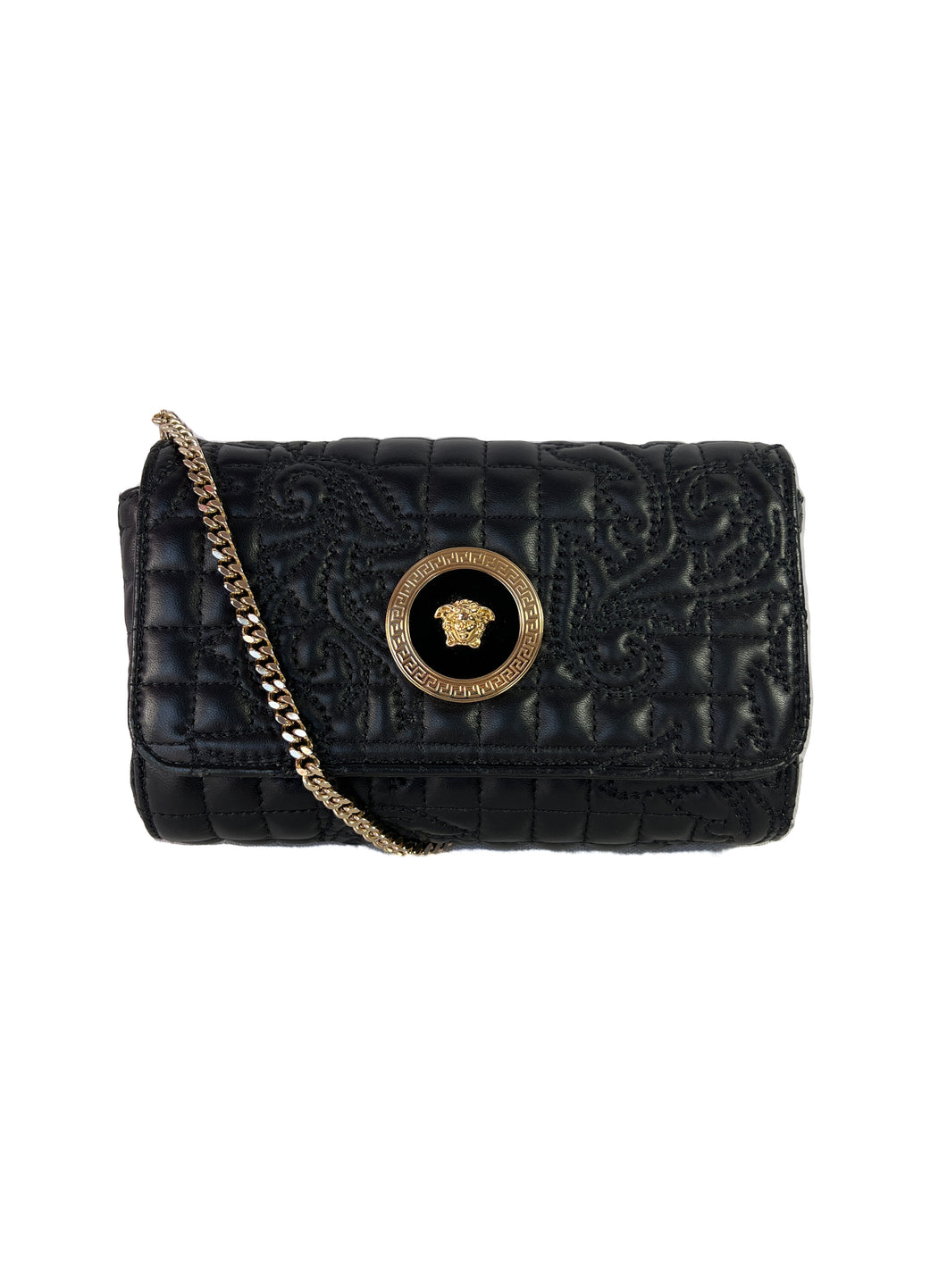 Versace black quilted leather mini crossbody