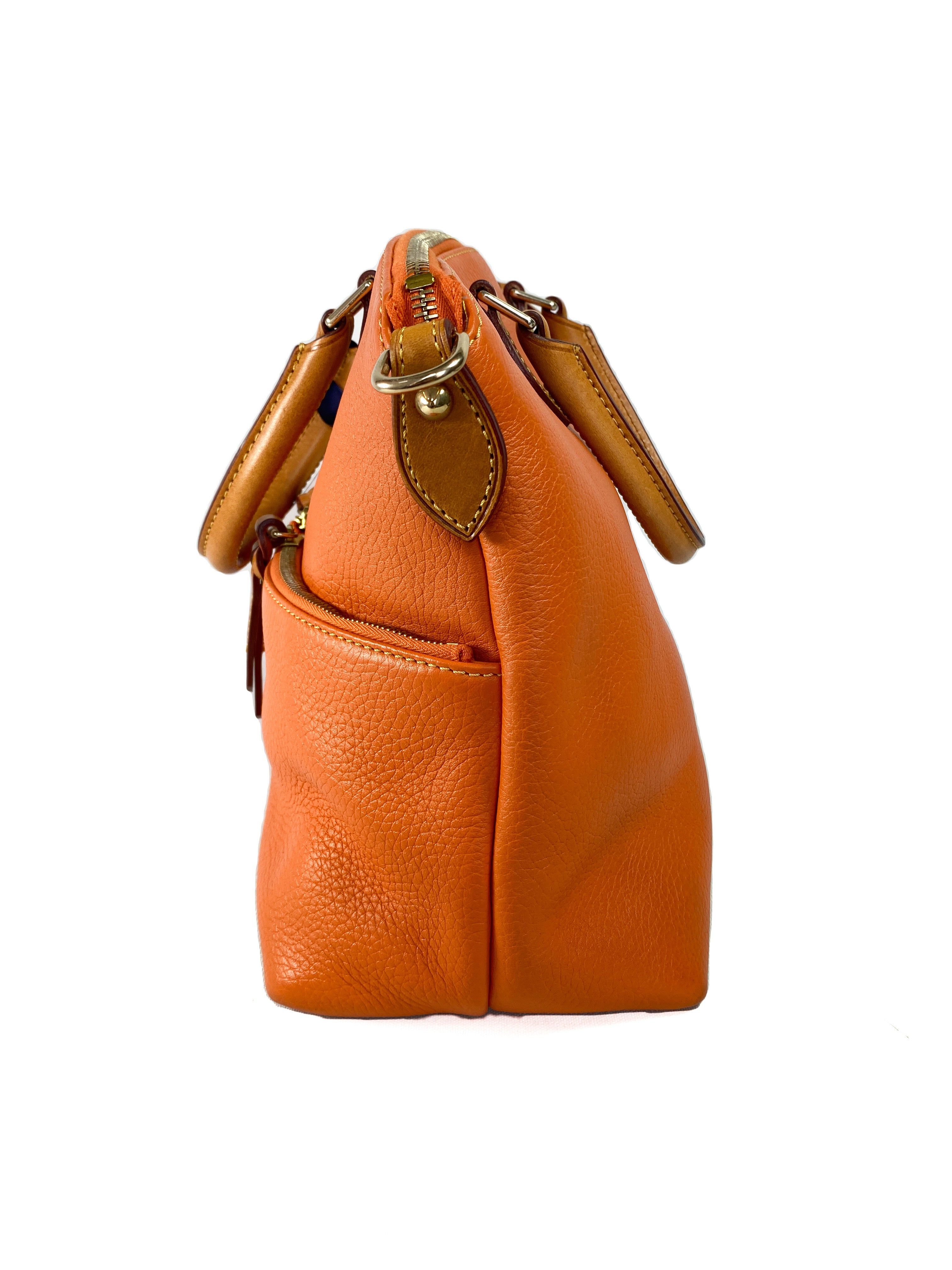 Dooney & Bourke orange brown leather double pocket satchel