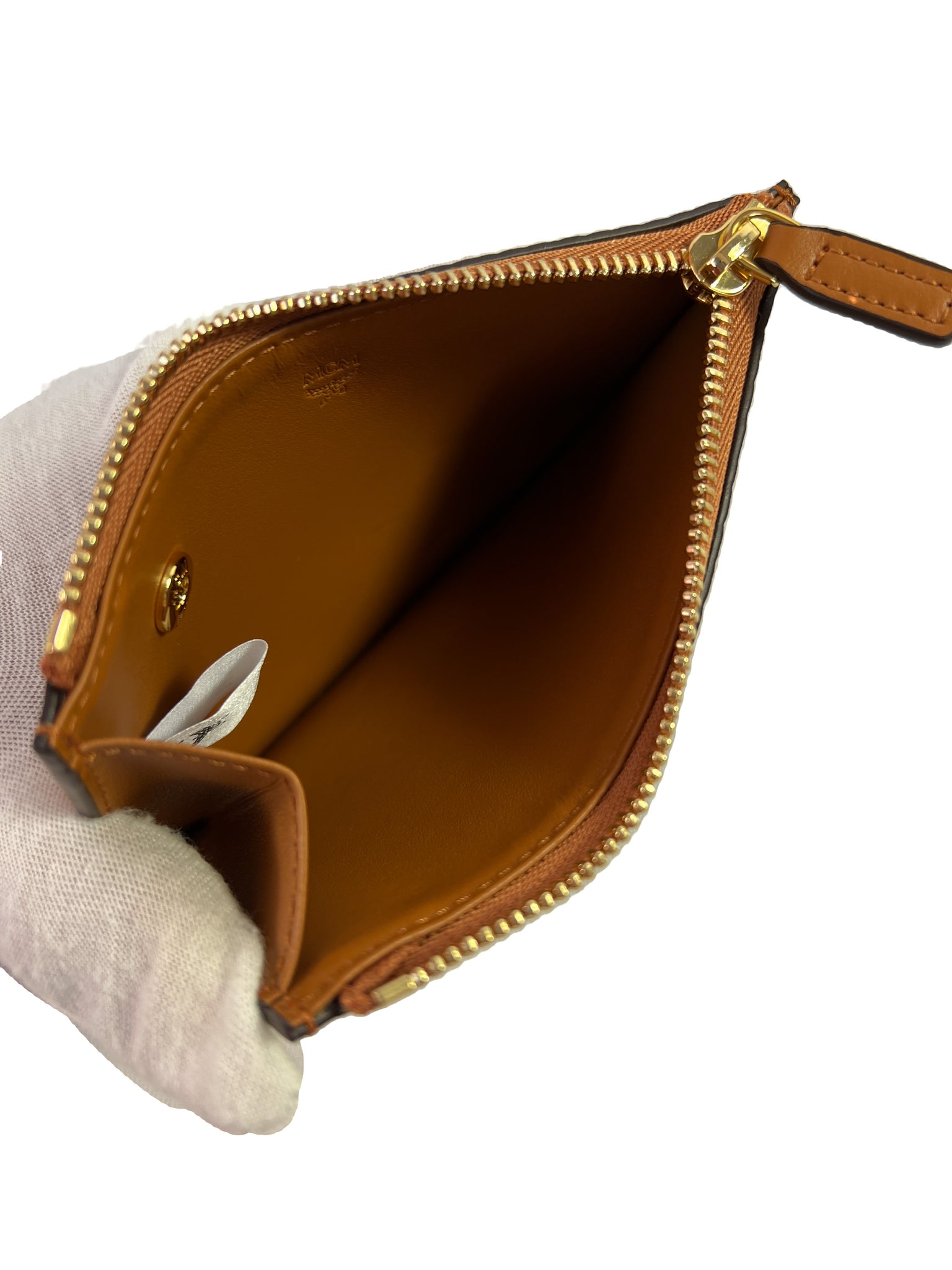 MCM brown visetos small zip pouch – My Girlfriend's Wardrobe LLC