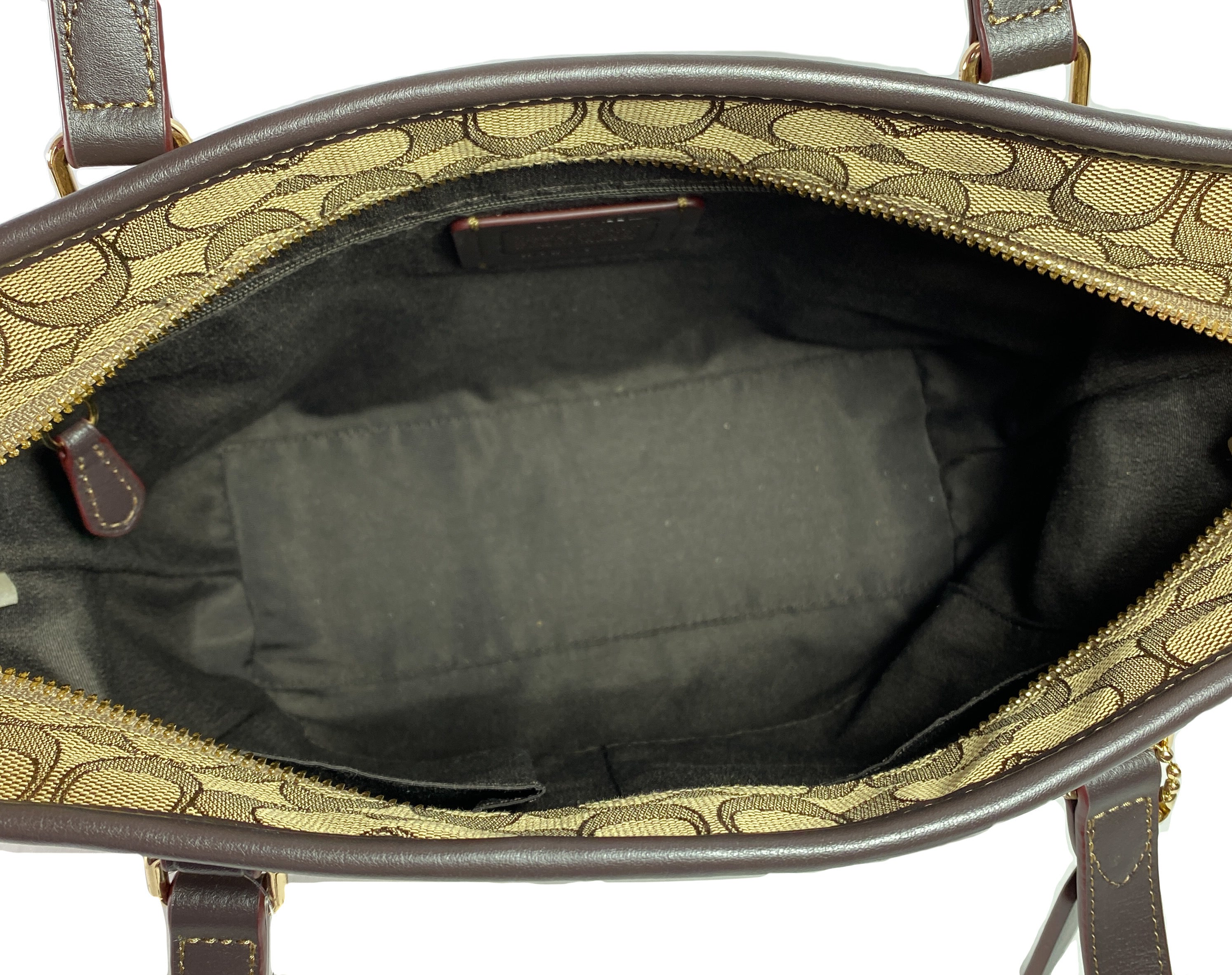 Coach brown signature zip top tote NWT