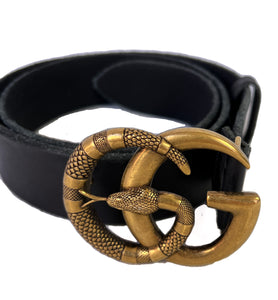 Gucci black leather double G snake belt size 85