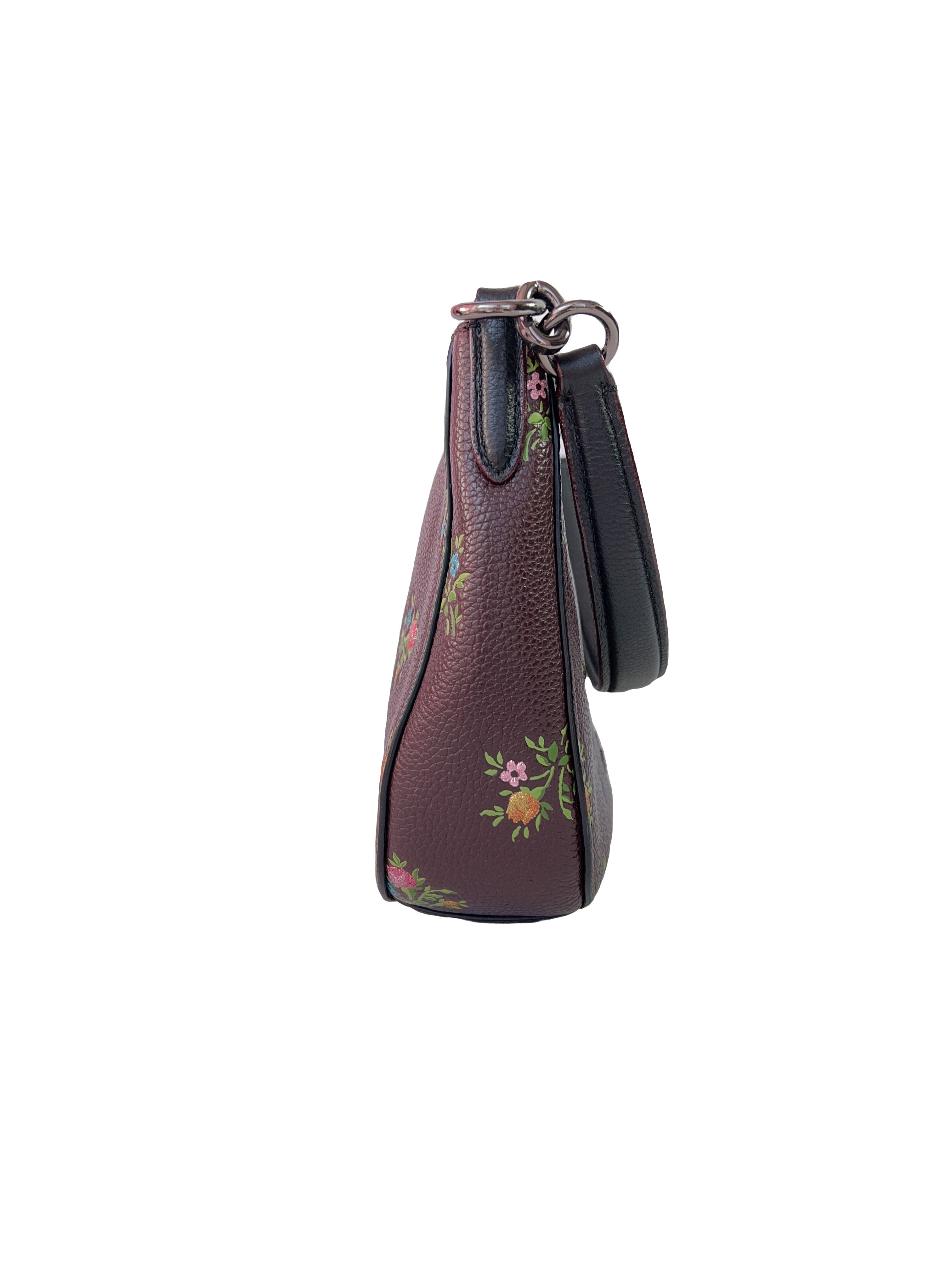 Coach dark purple leather floral shoulder bag