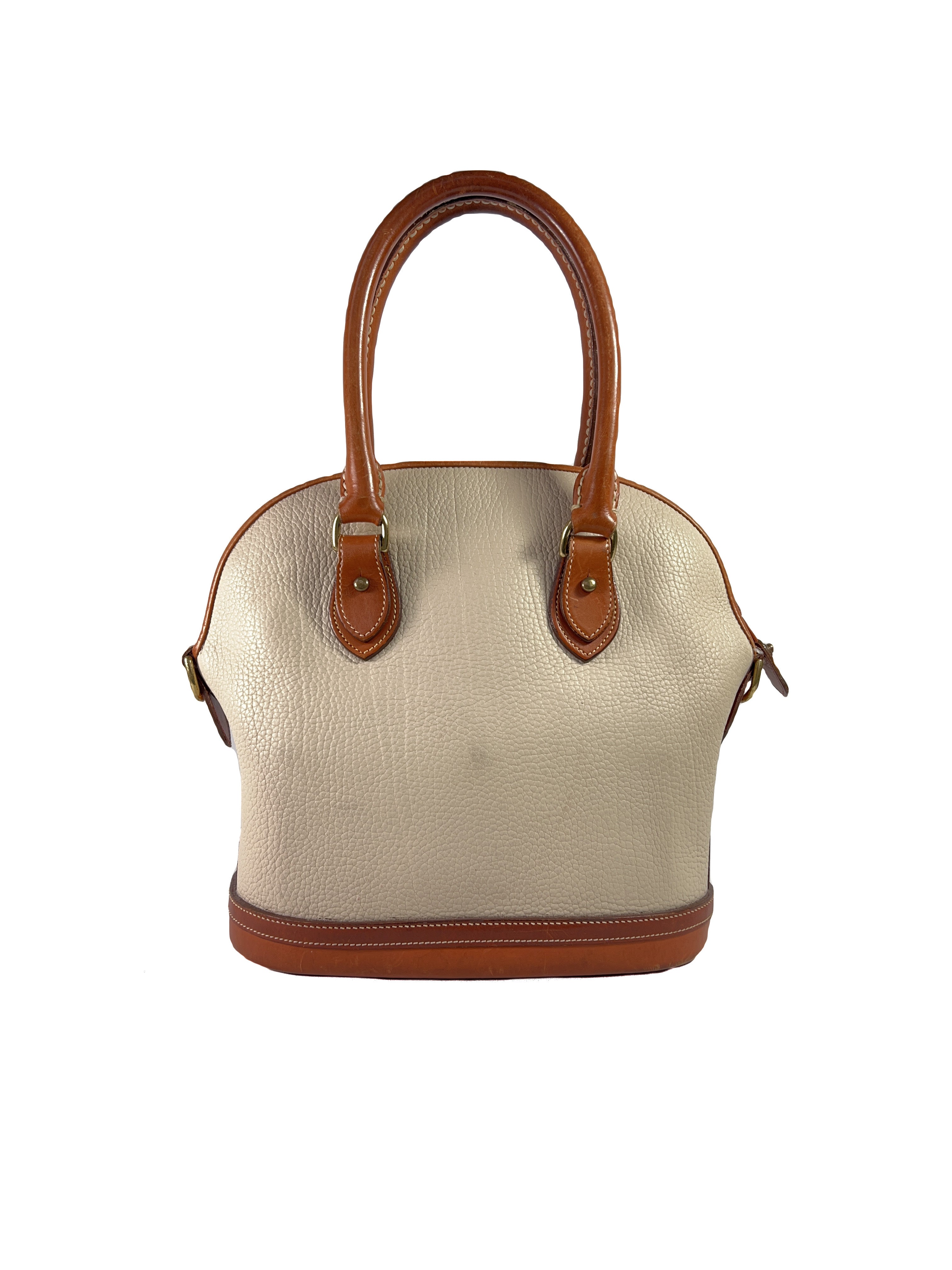 Dooney & Bourke cream and brown vintage leather domed satchel