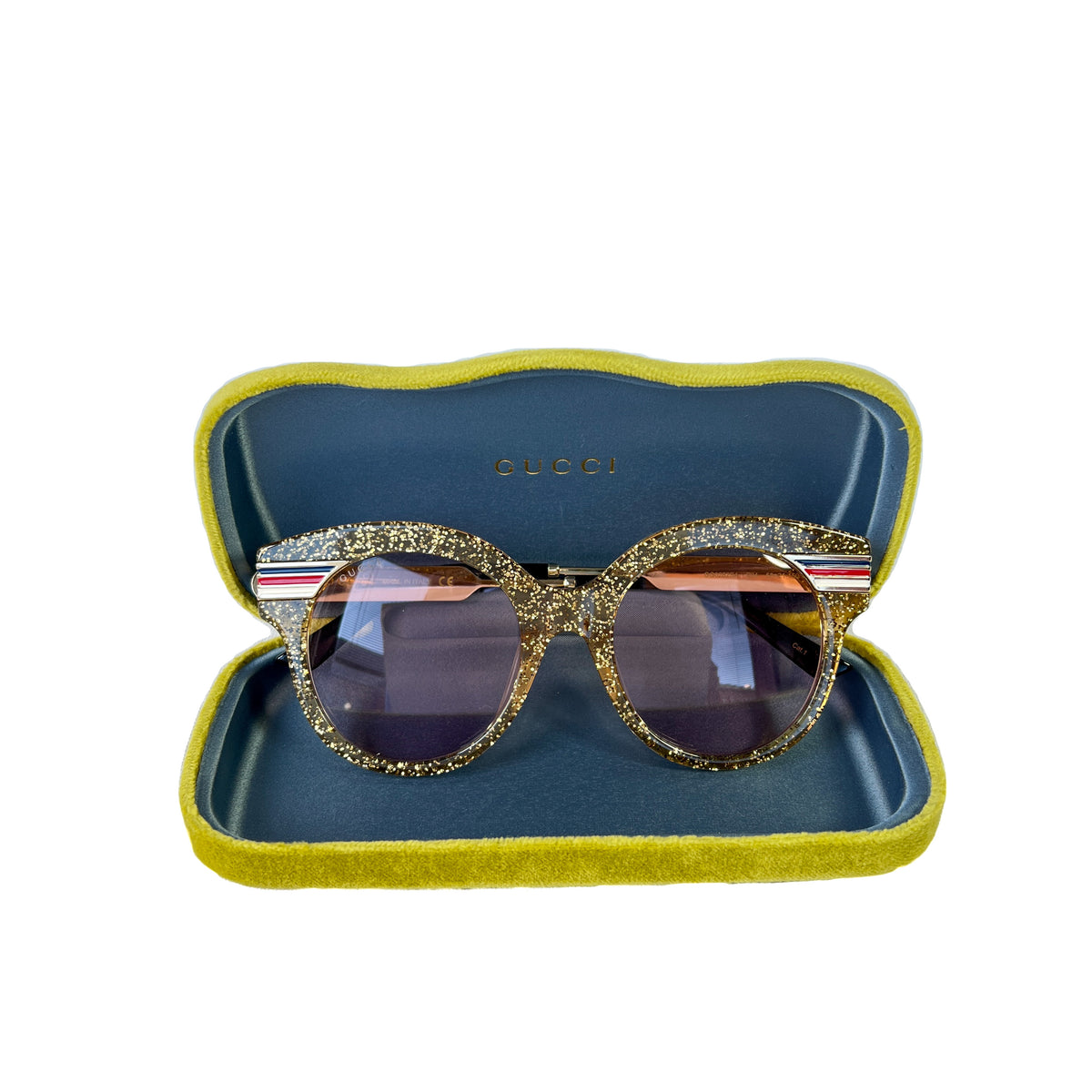 New! Authentic! Gucci Gold Glitter GG Logo Sunglasses Strips Gucci GG1692S Square Sunglasses | Fashion Eyewear US main image 4