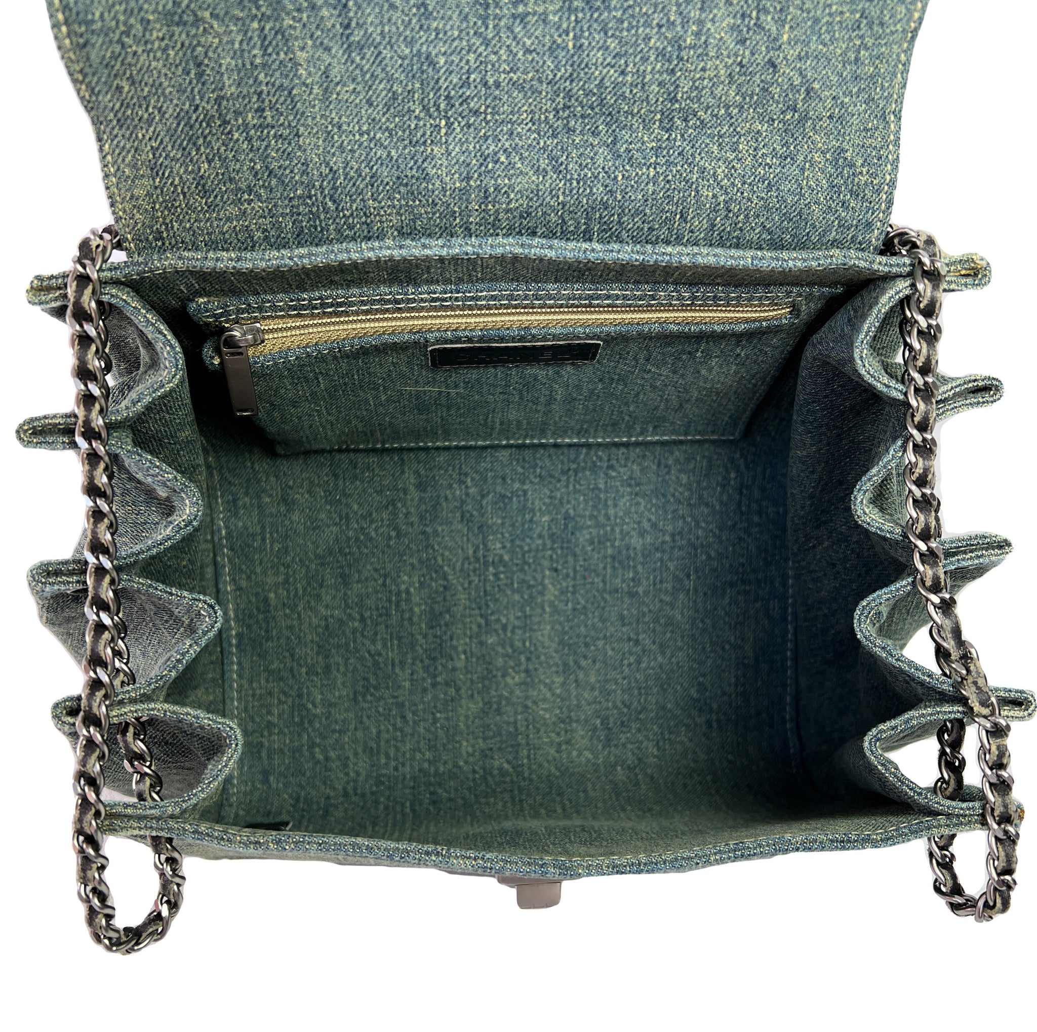 Chanel denim leather chocolate bar flap accordion shoulder bag – My  Girlfriend's Wardrobe LLC