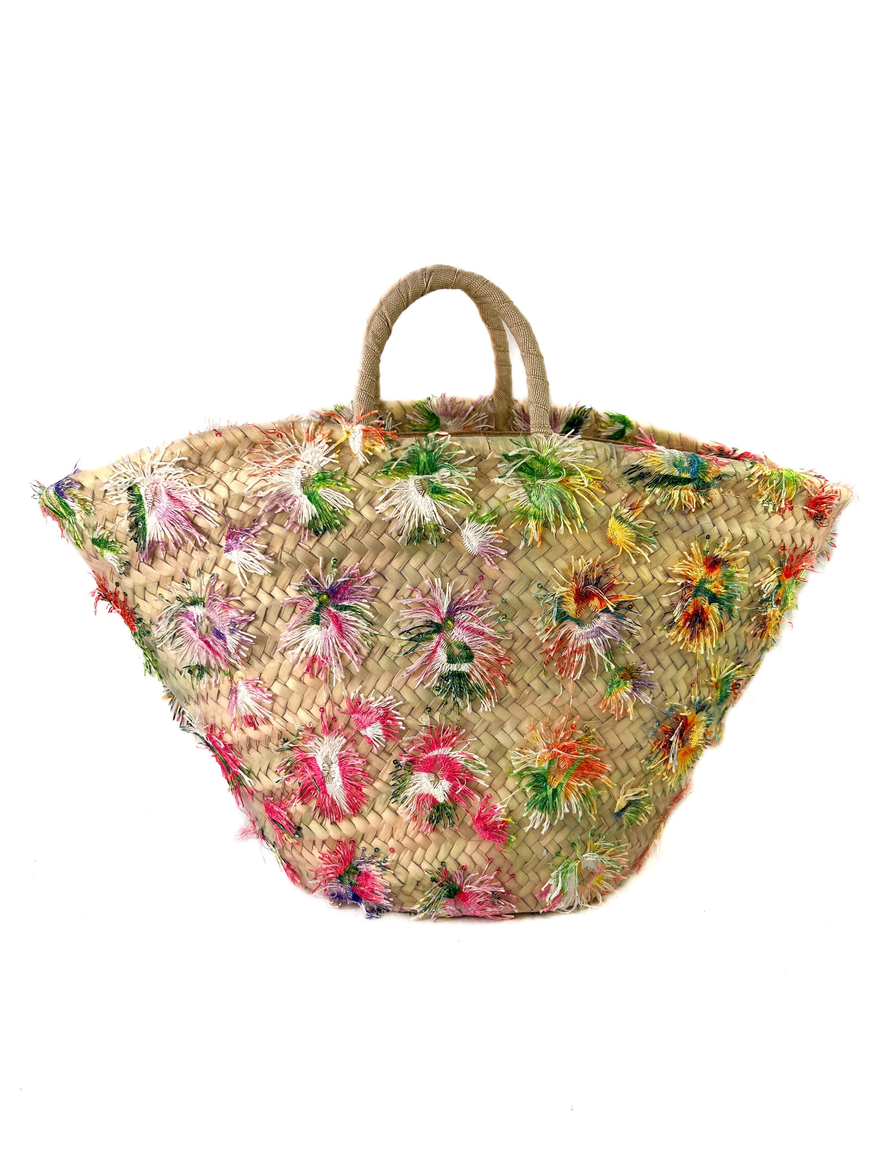 Caterina Bertini embroidered raffia tote