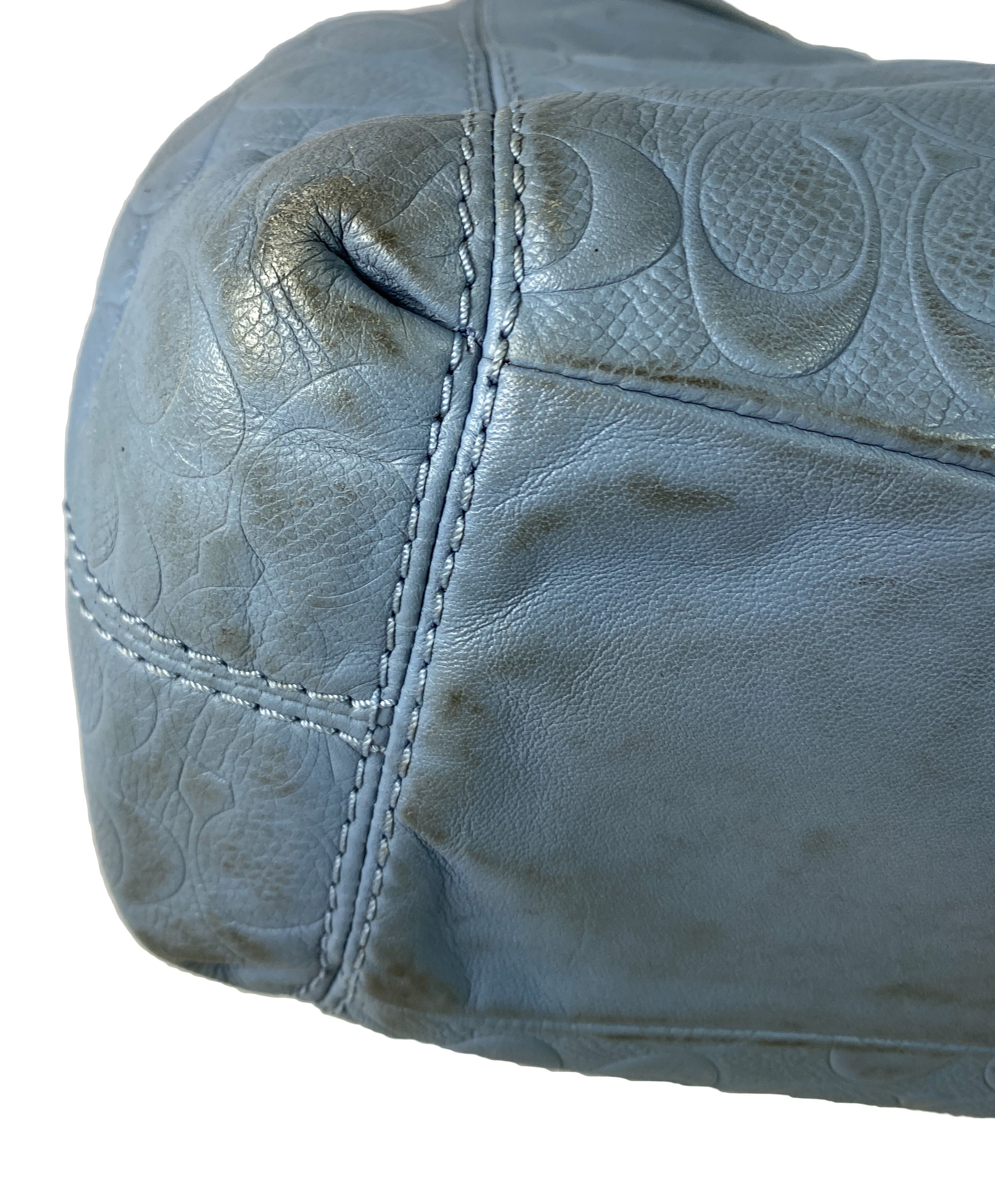 Coach blue leather embossed signature shoulder bag AS IS