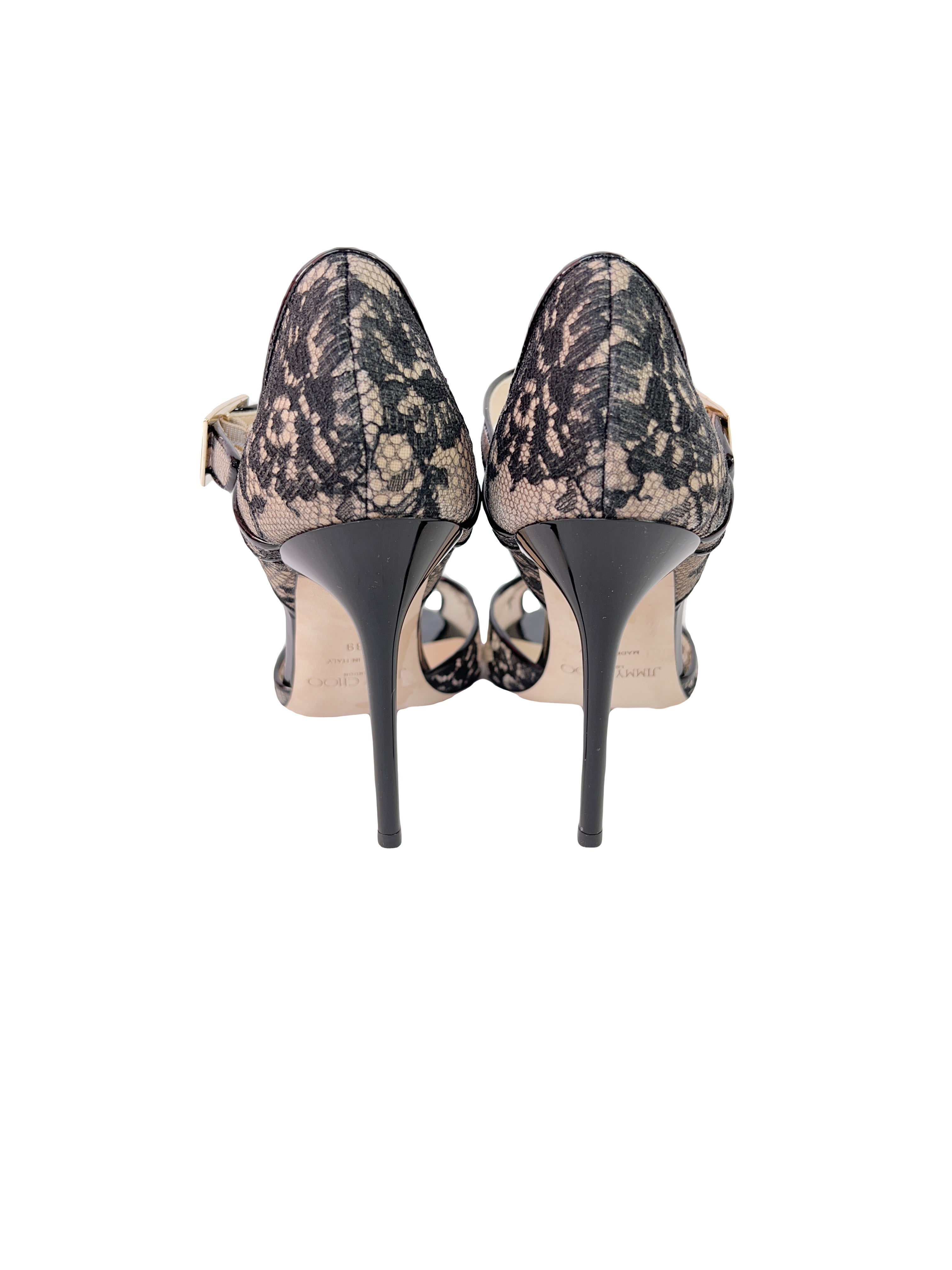 Jimmy Choo black and nude lace strappy pump size 39