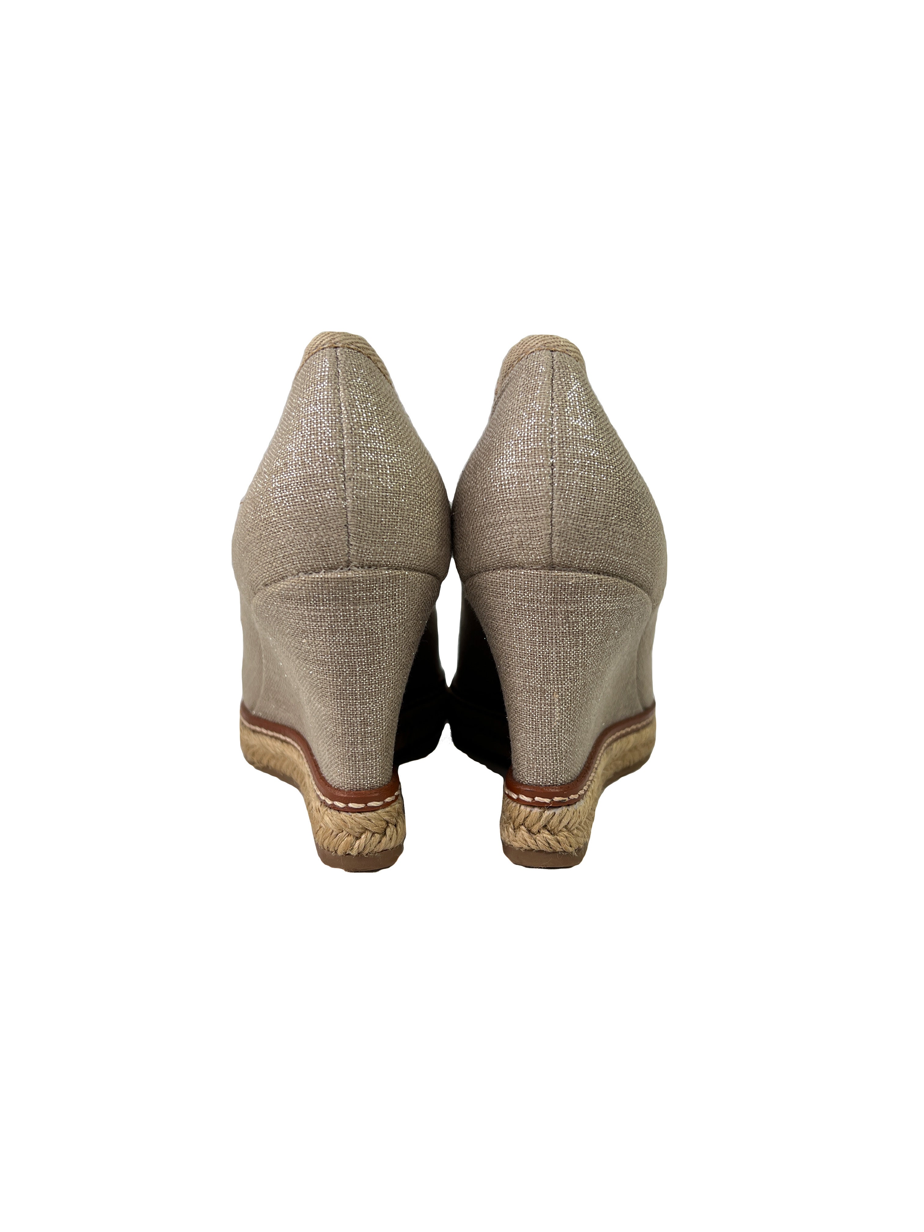 Tory Burch metallic peep toe wedges size 8