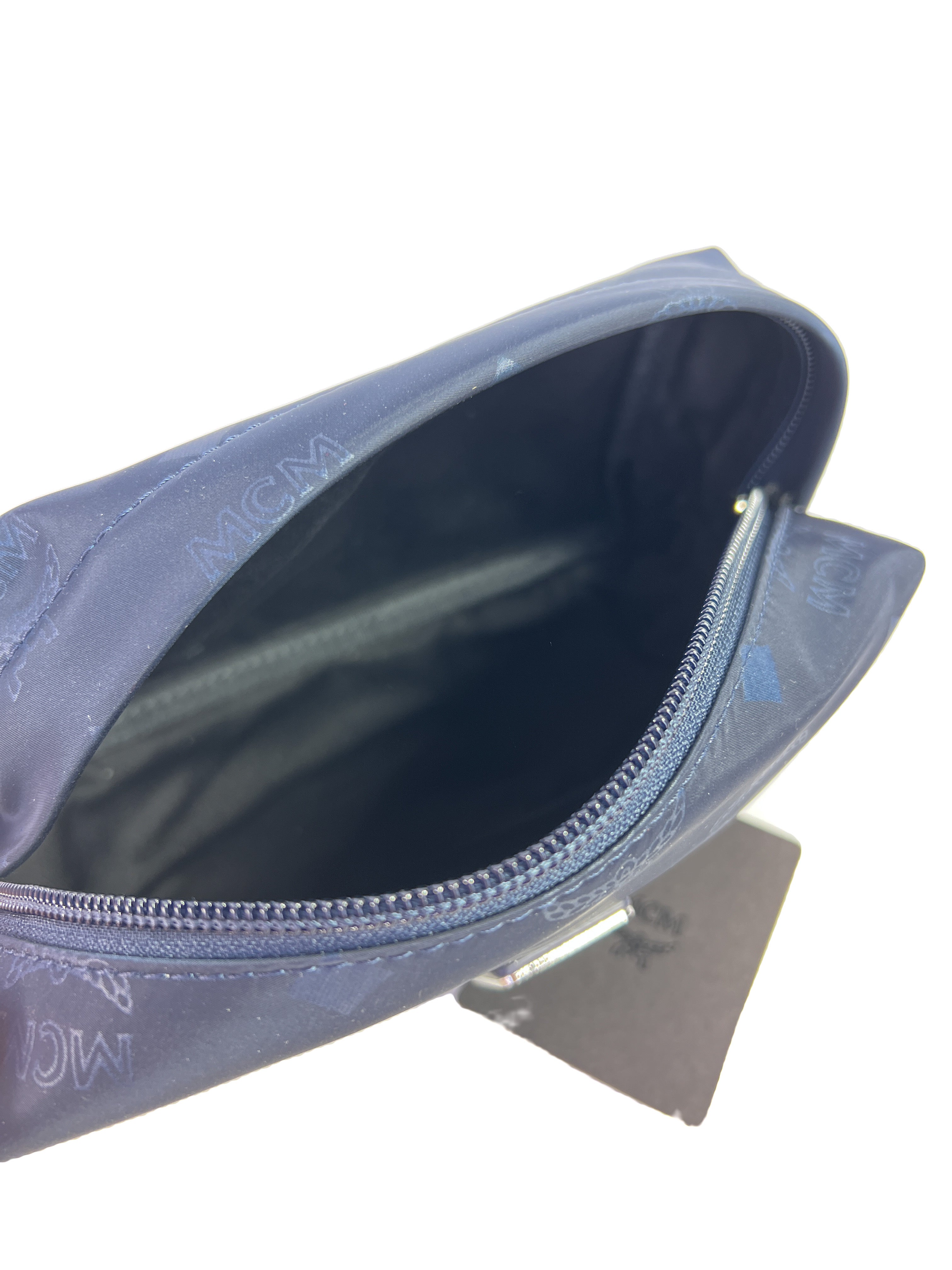 MCM navy nylon zip pouch NWT