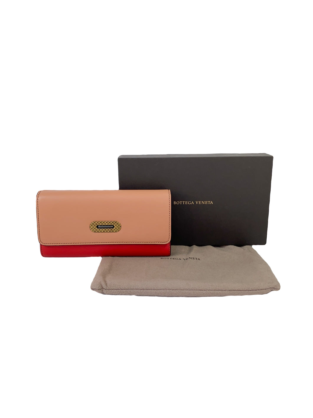 Bottega Veneta pink, red, and tan leather color block wallet NEW