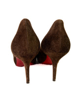 Christian Louboutin brown suede peep toe pumps size 38