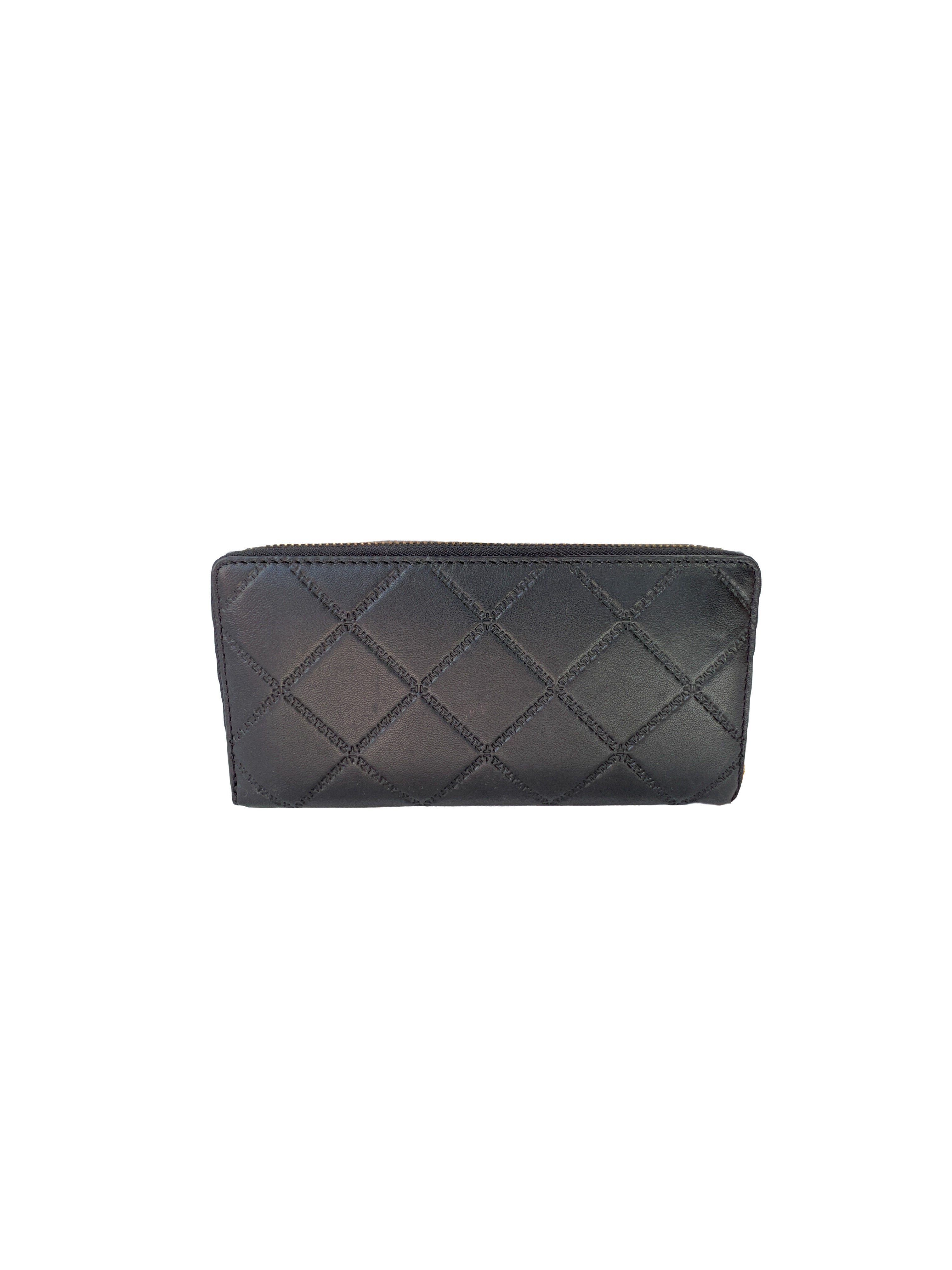 Tory Burch black leather zip around wallet