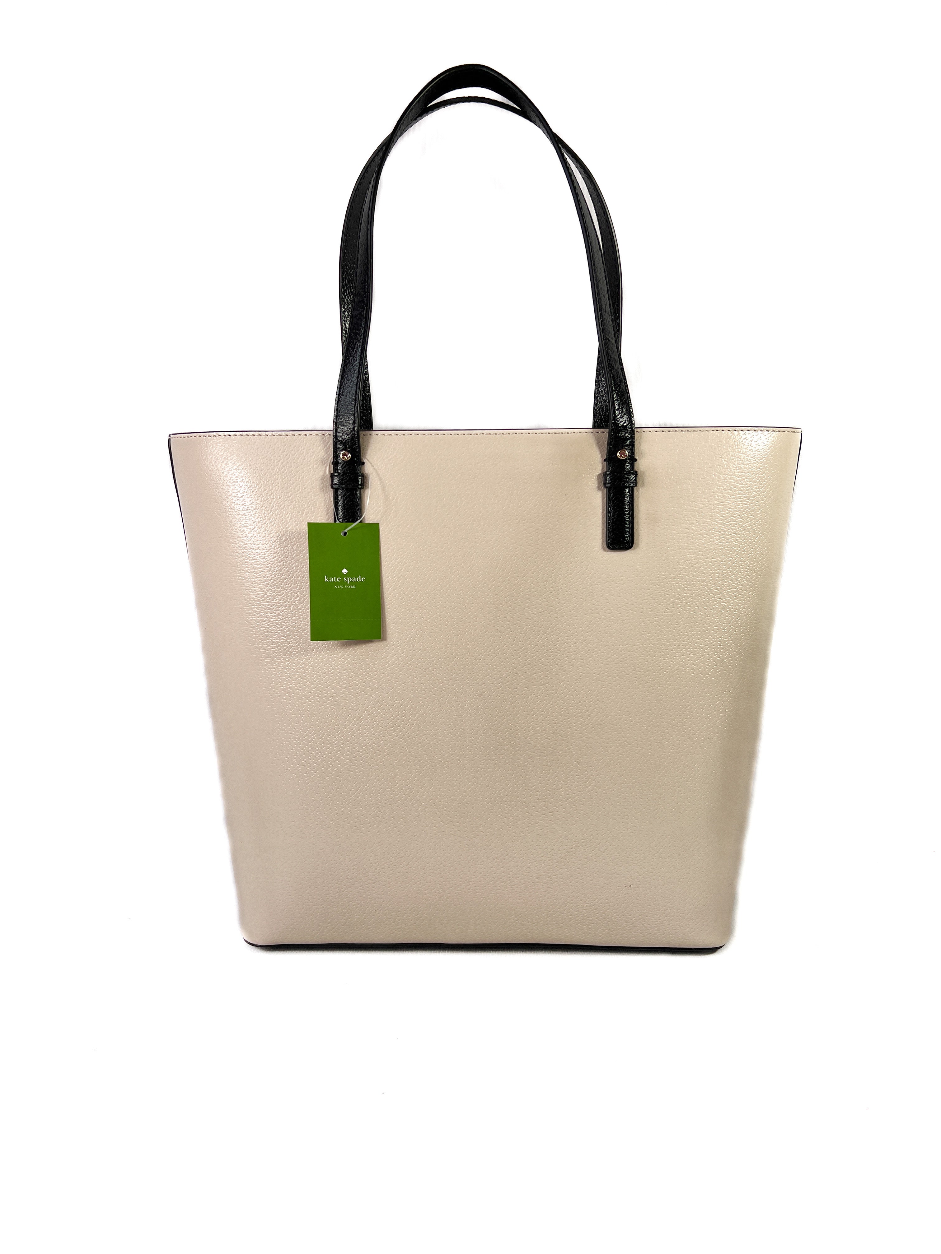 Kate Spade Sadie Grand Street Colorblock beige and black leather tote NWT