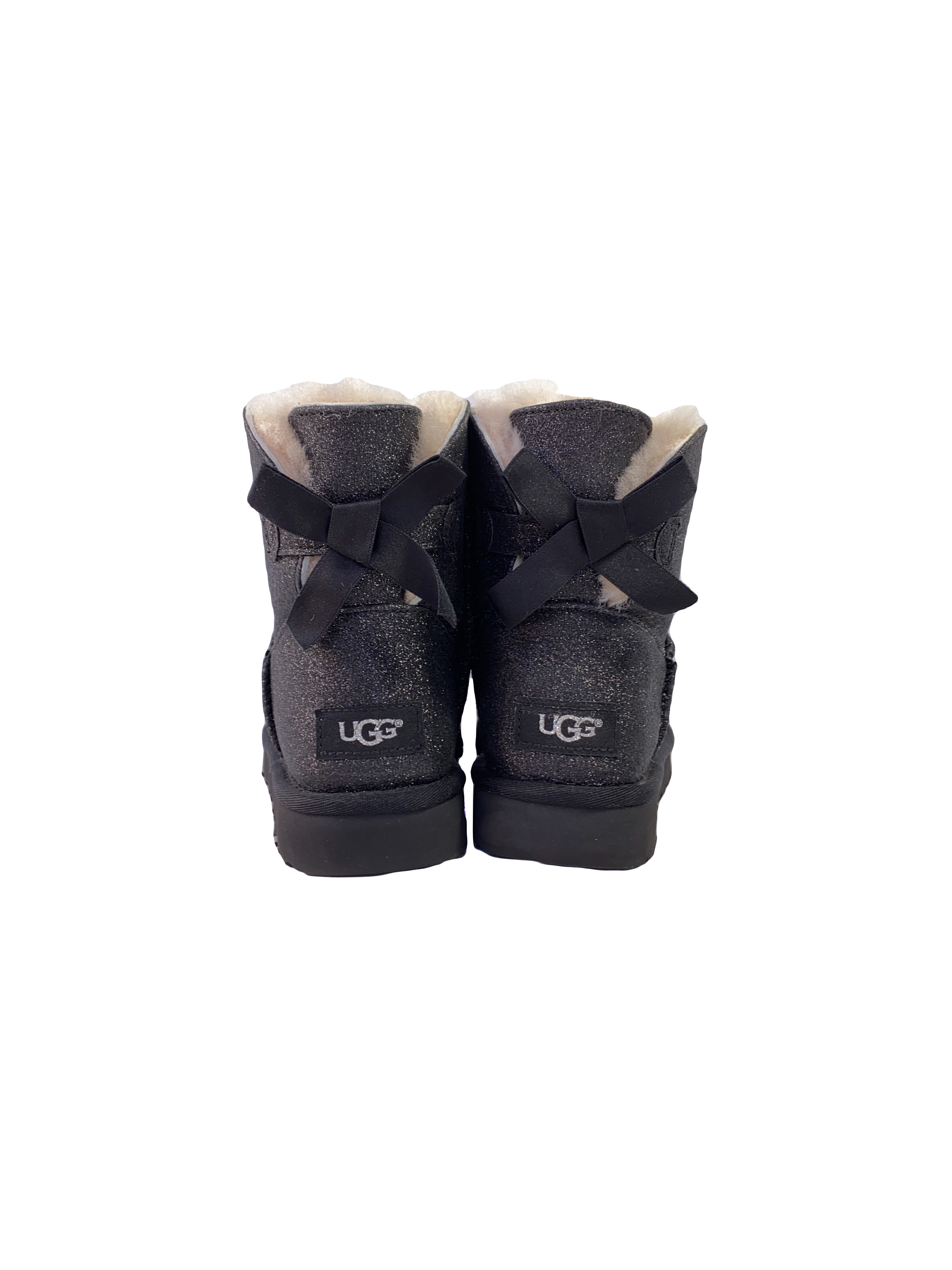 UGG black glitter bow mini boots size 6