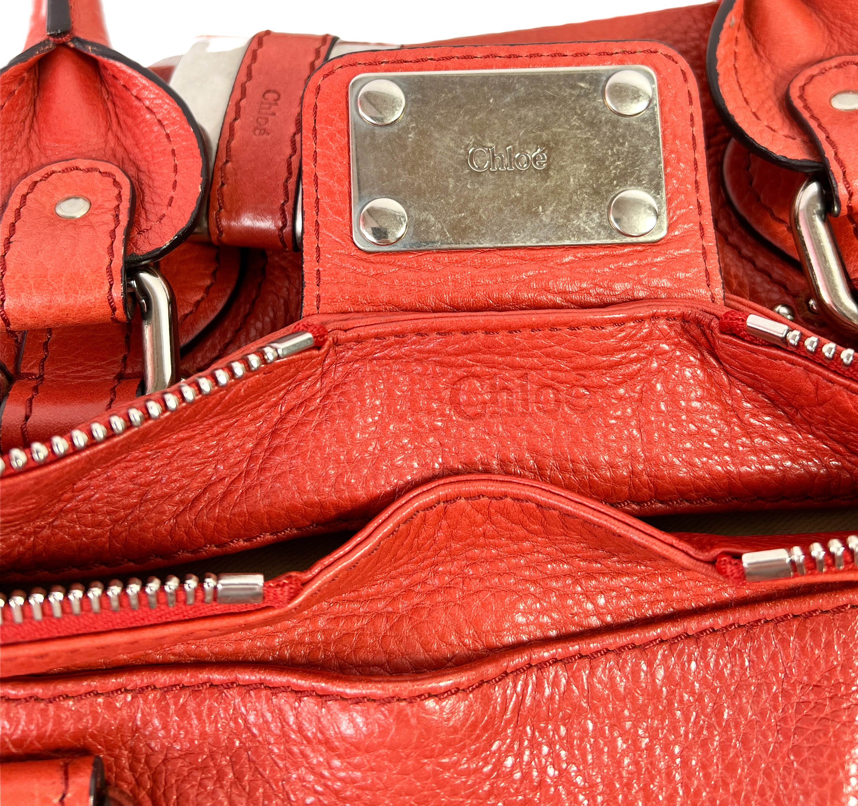 Chloe red orange leather paddington bag