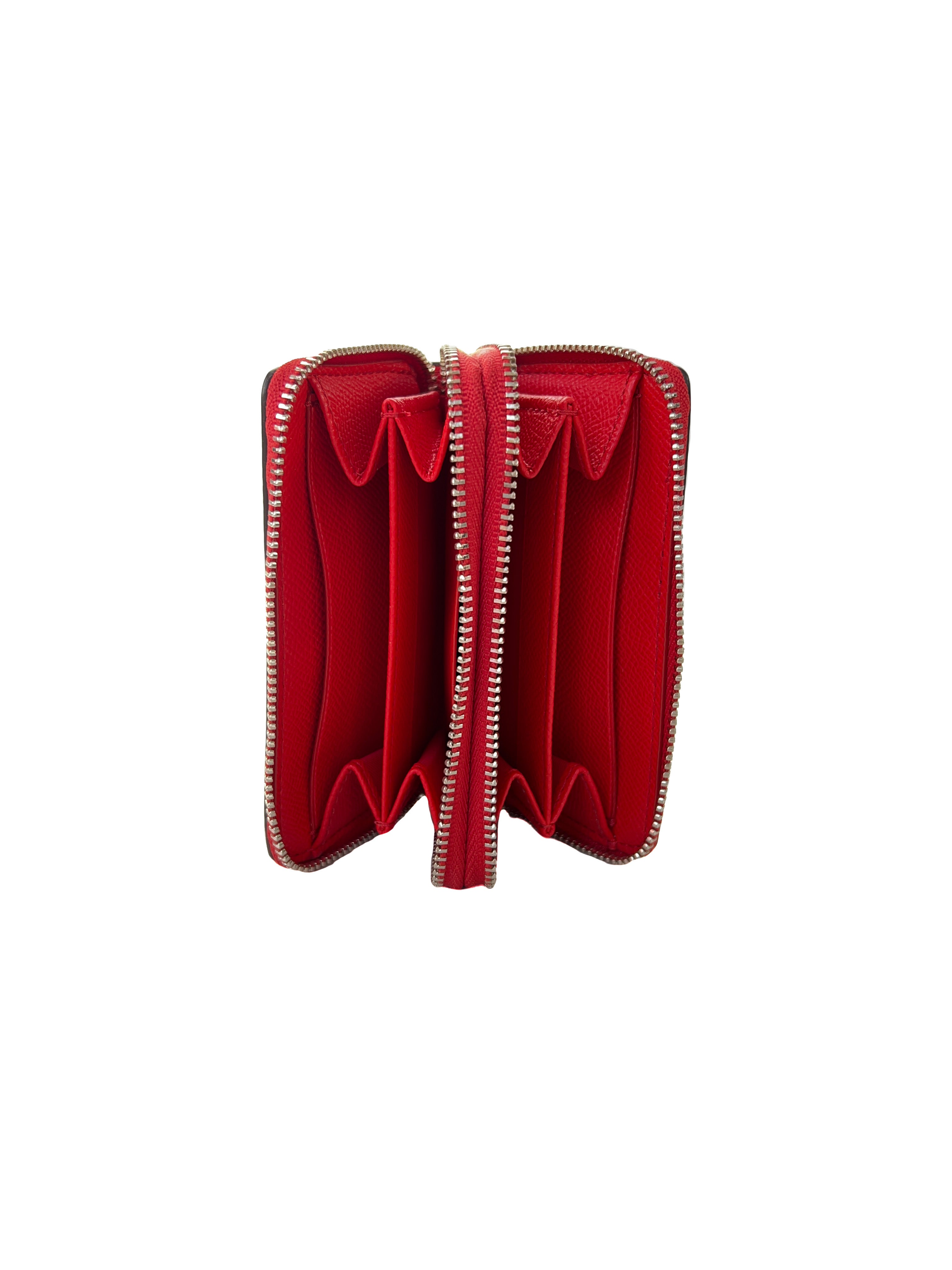 Coach red double leather zip mini wallet