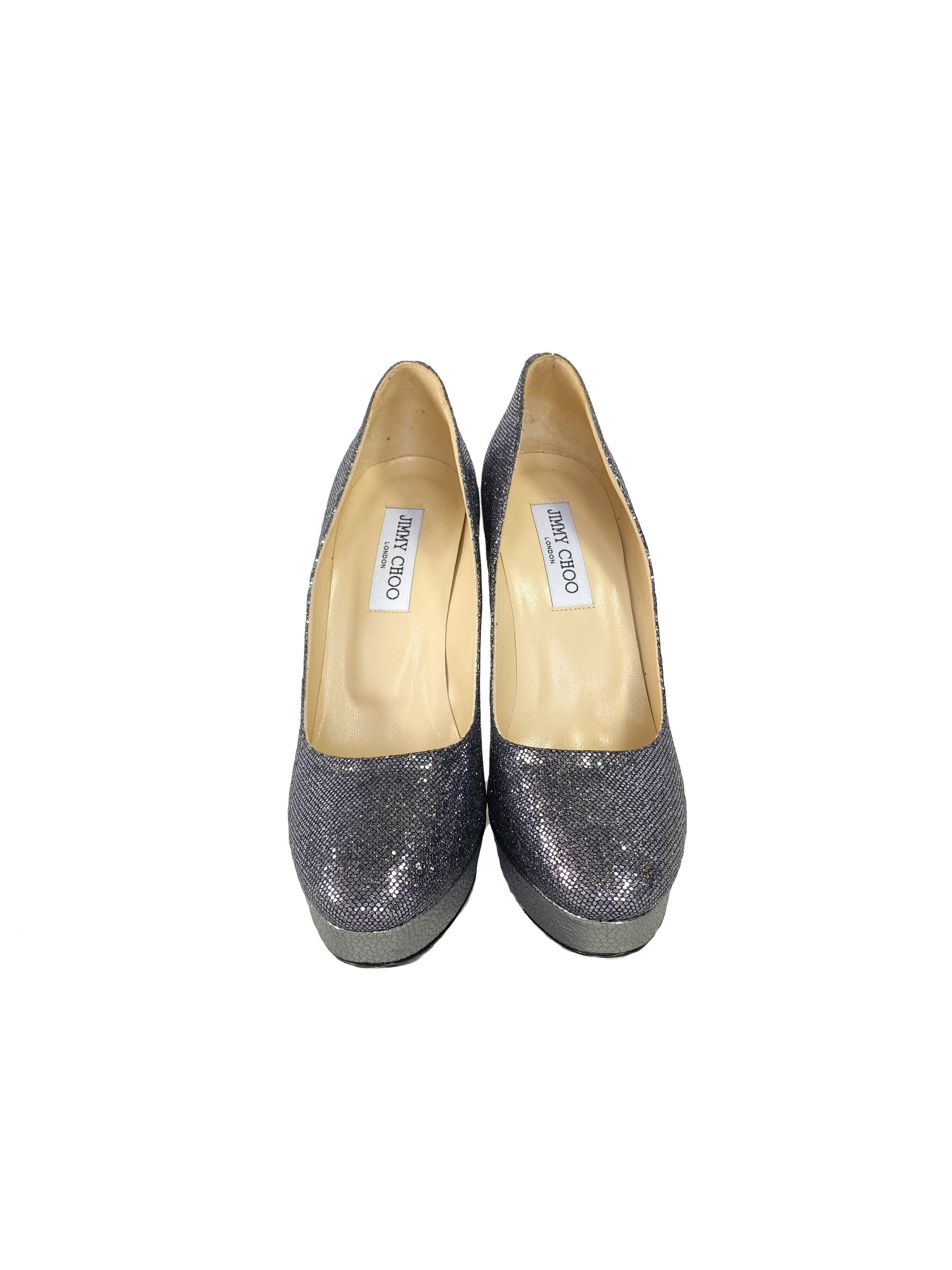 Jimmy Choo silver glitter pumps size 39
