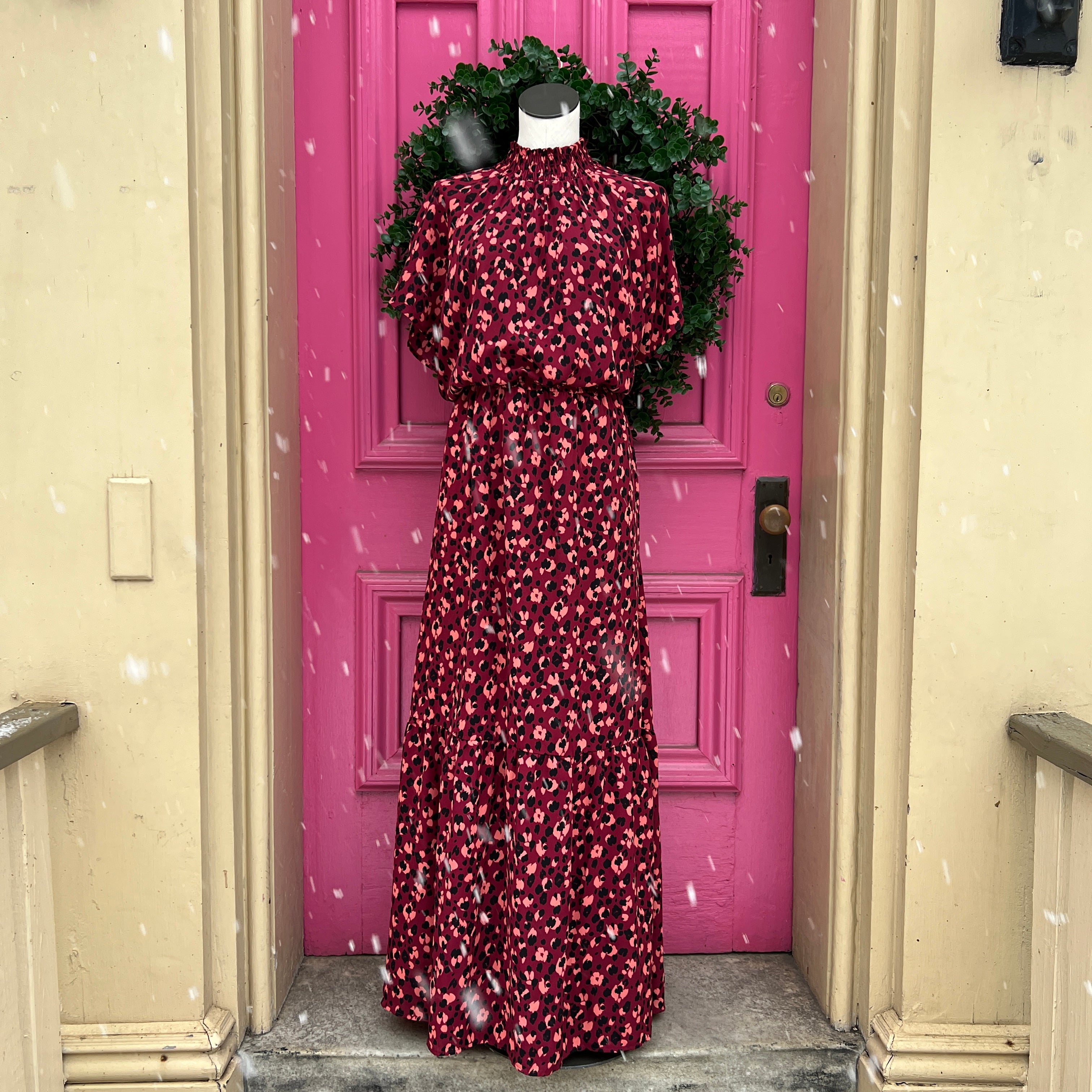 Gibson magenta ditsy cheetah print maxi dress size XXL NWT