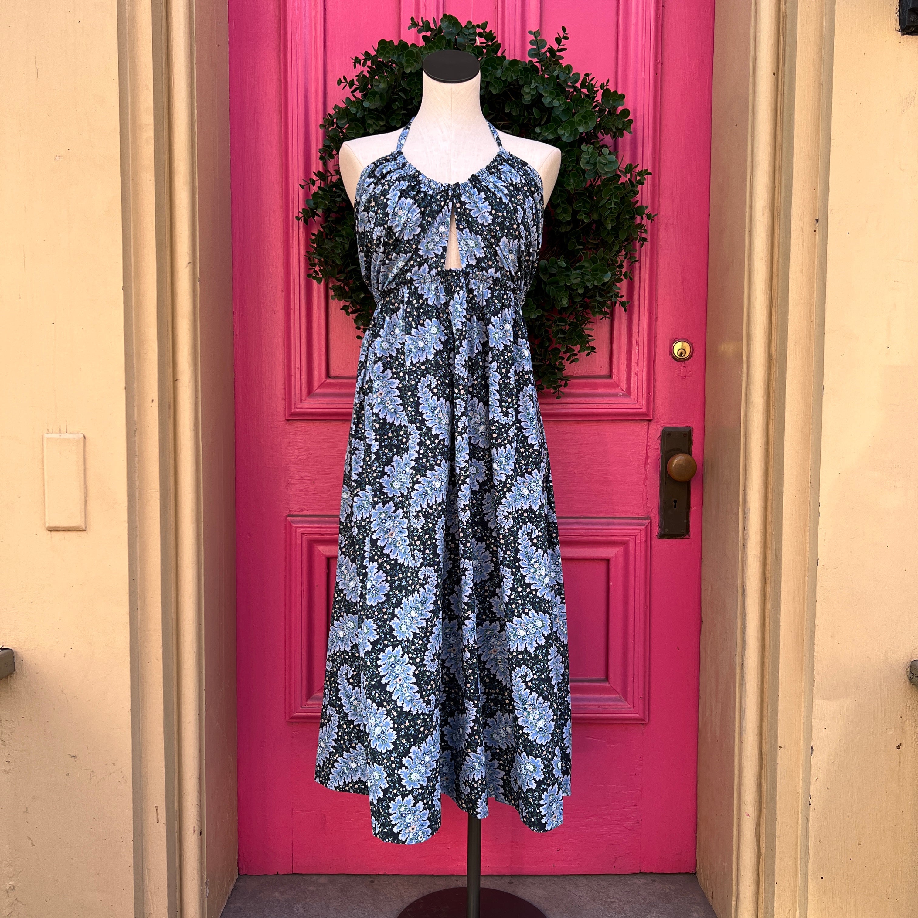 J.Crew Collection Ratti blue floral print cut out halter dress size 18 NWT