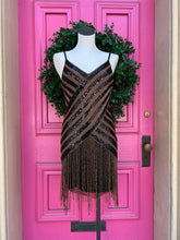Sue Wong vintage black and bronze sequined fringe tank dress size 6