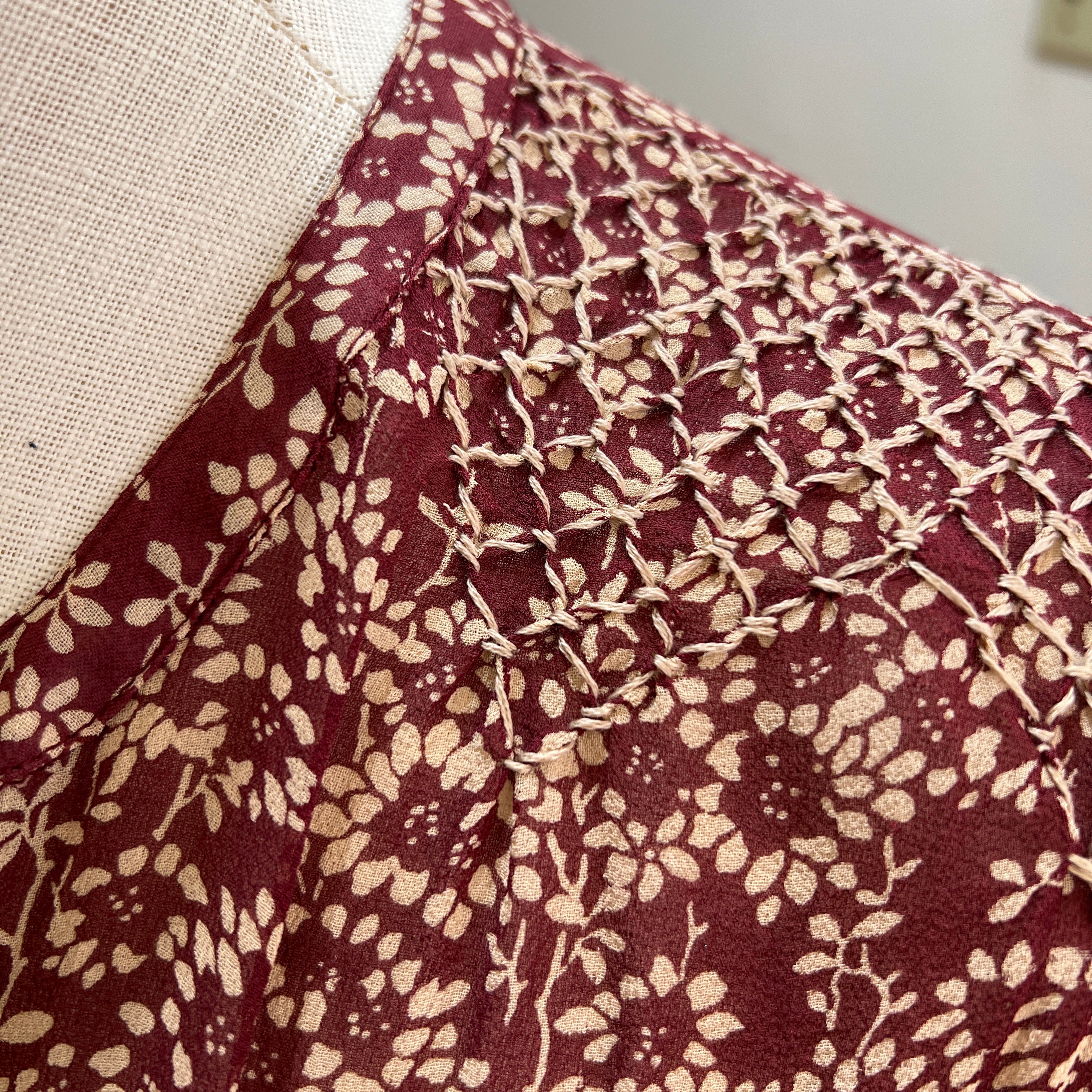 Ulla Johnson burgundy and tan silk short sleeve dress size 10