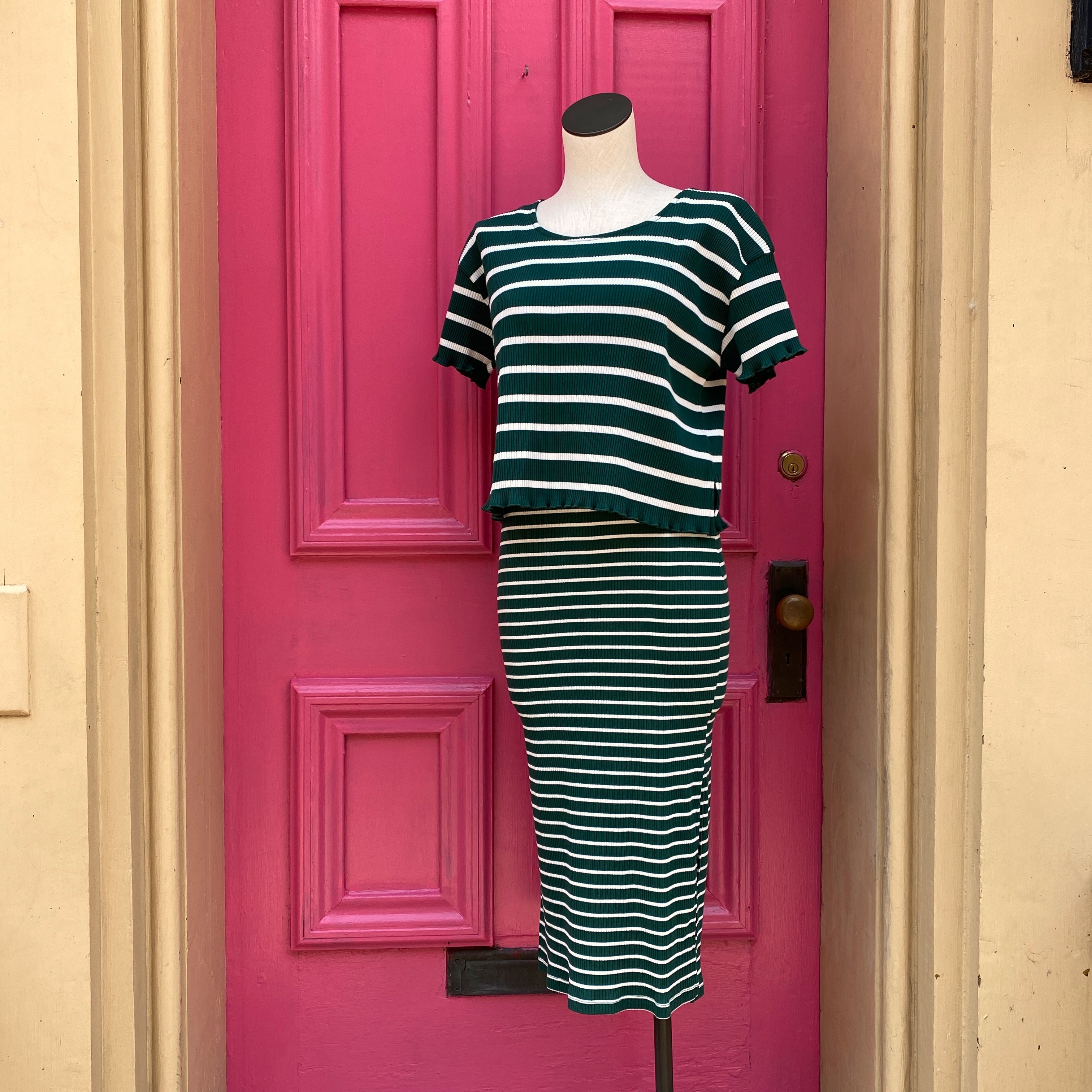 Wishlist green and white striped 2 piece set