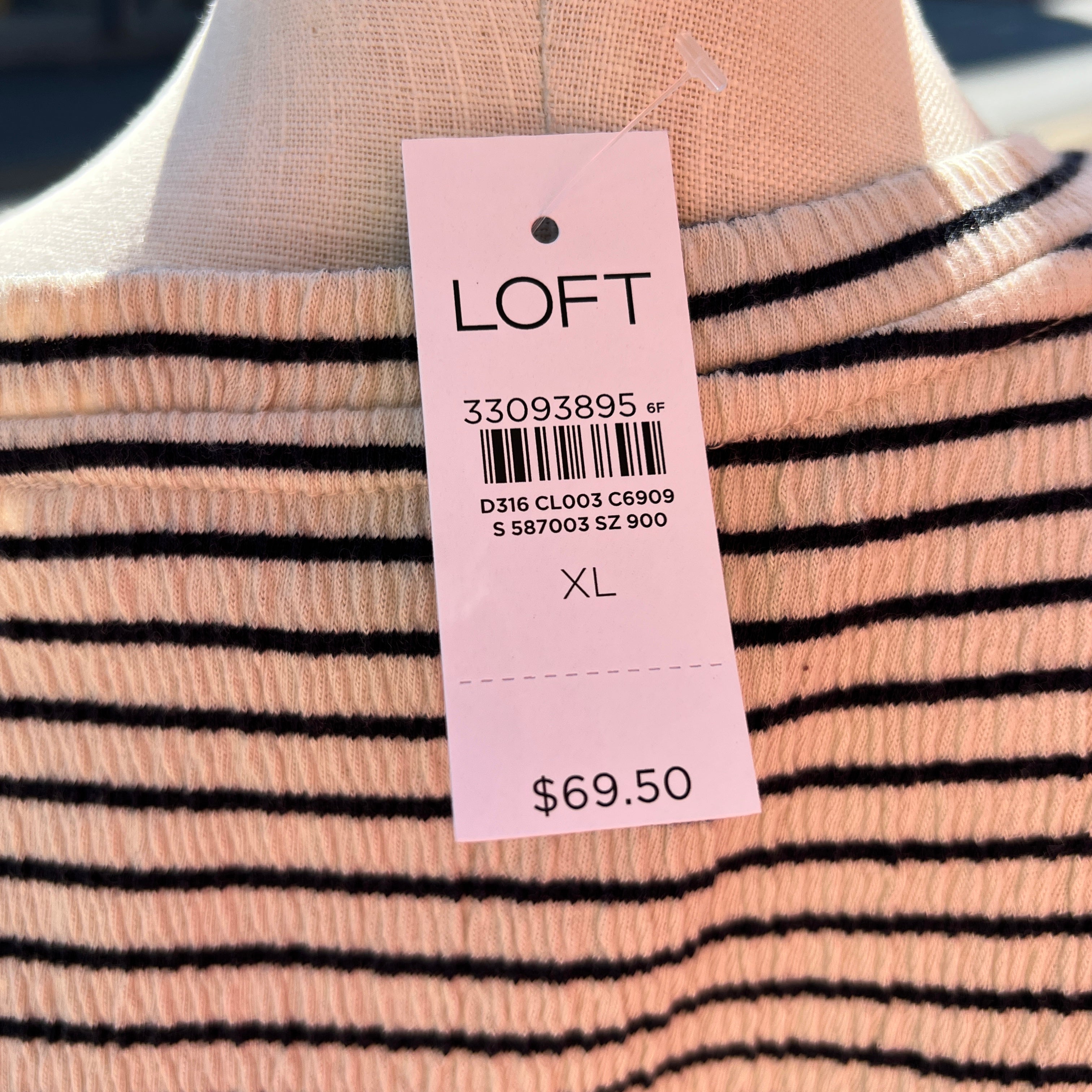 Loft cream and navy striped short sleeve dress size XL NWT