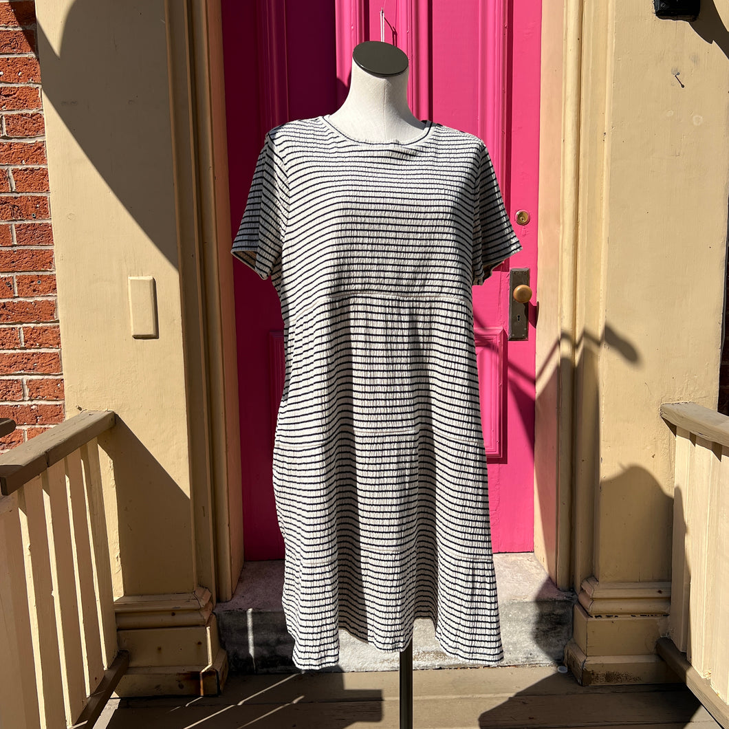 Loft cream and navy striped short sleeve dress size XL NWT