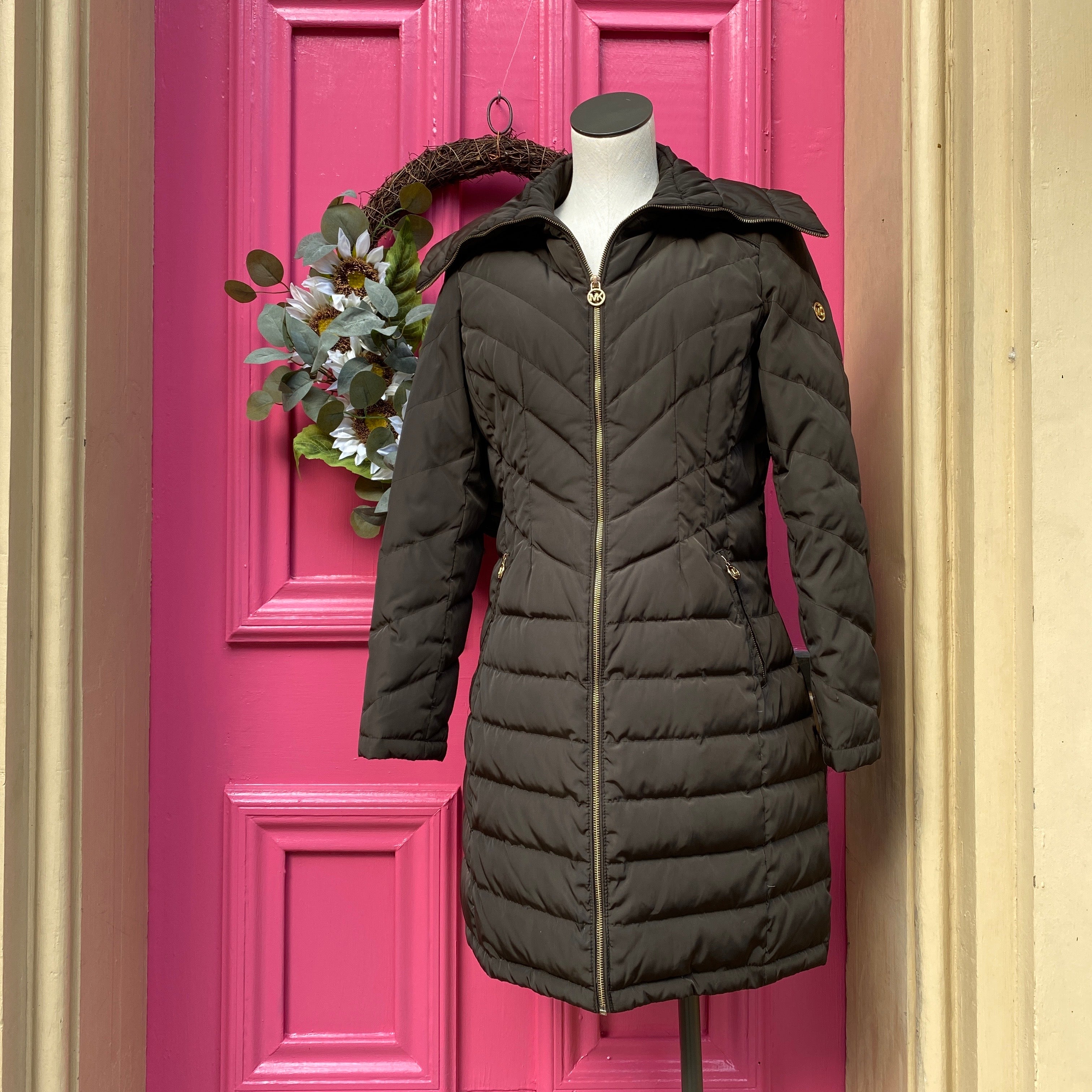 Michael Kors brown down puffer jacket size M - My Girlfriend's Wardrobe LLC