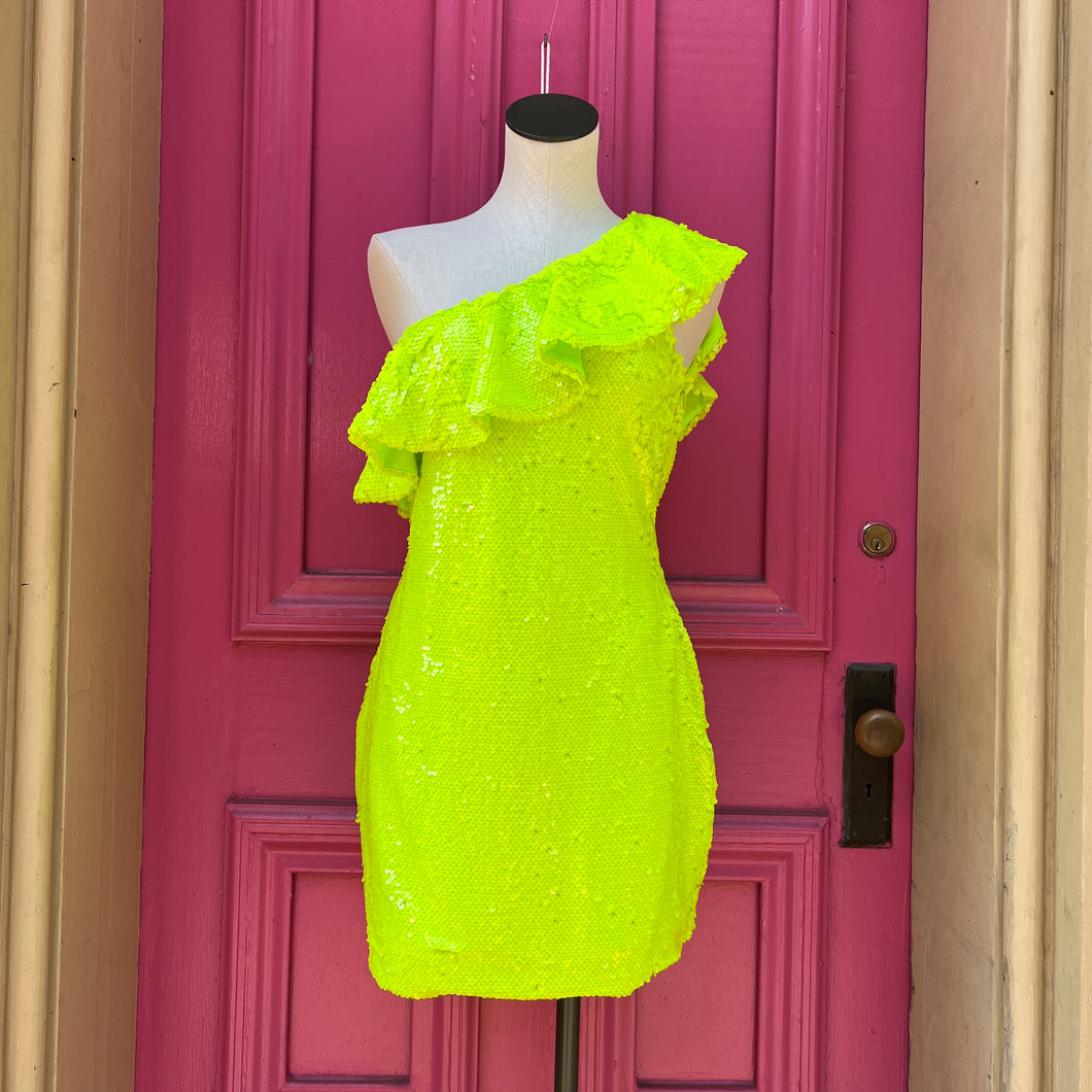 Leith lime green sequined one shoulder dress size S